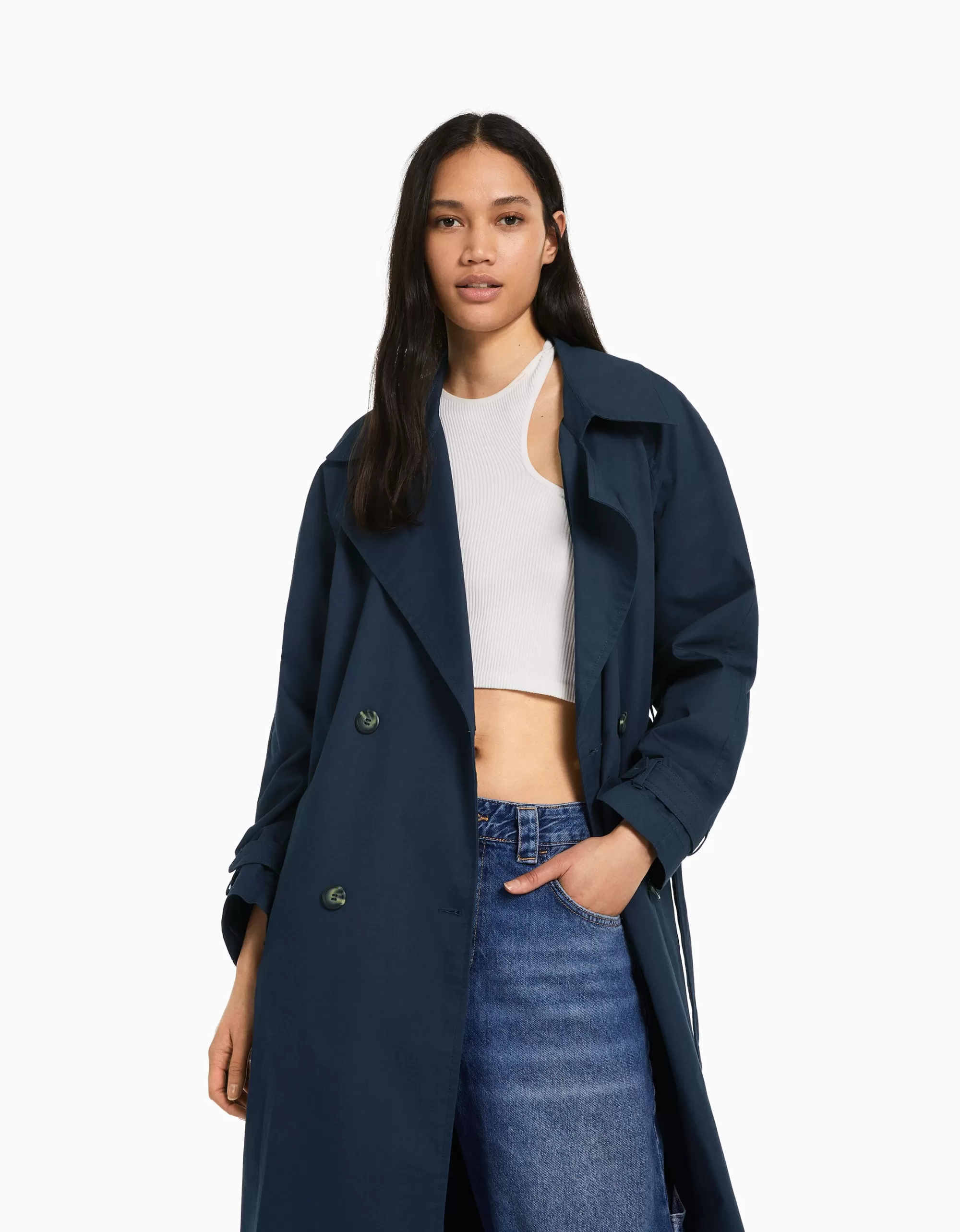 MUJER BERSHKA Abrigo trench algodón