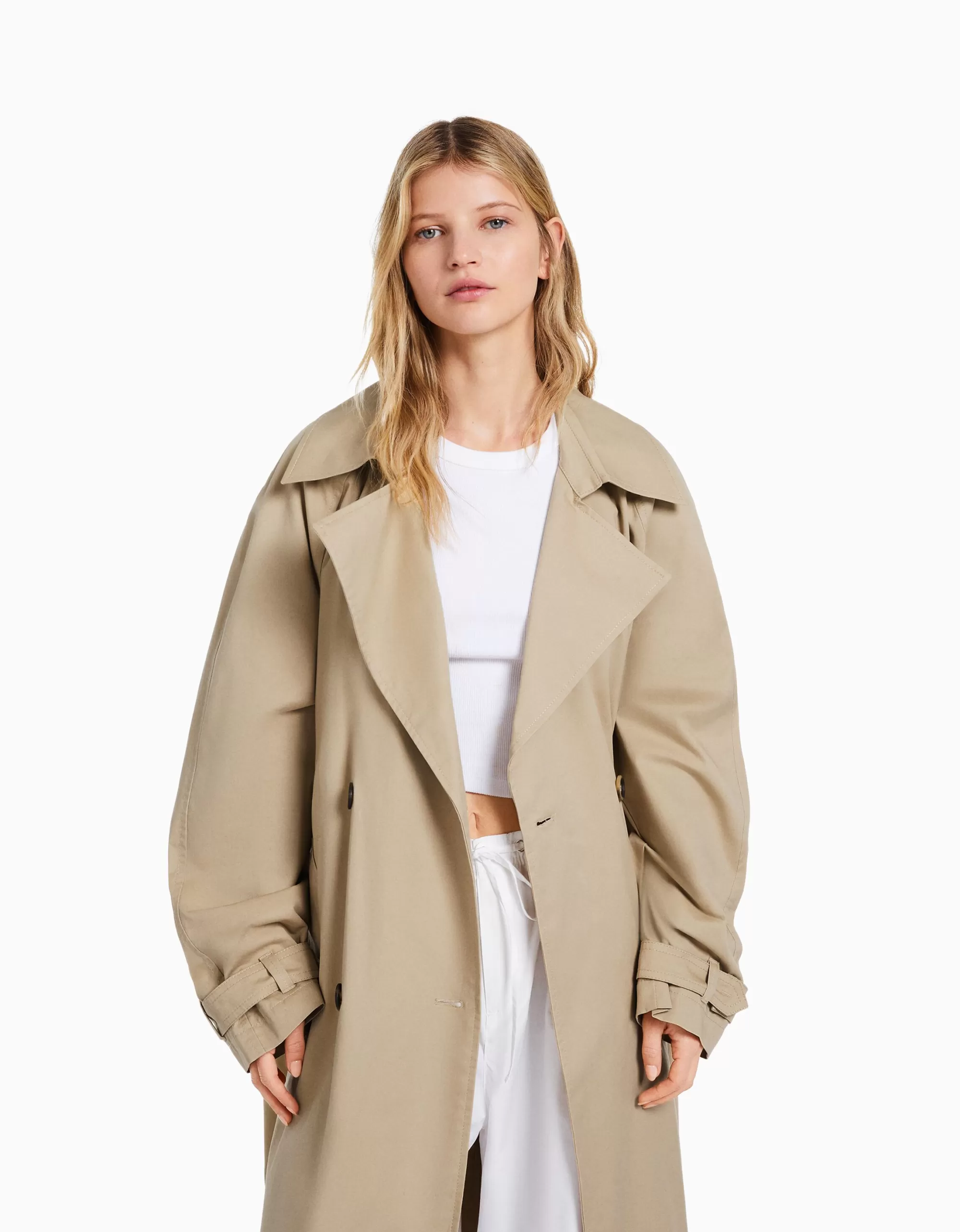 MUJER BERSHKA Abrigo trench algodón