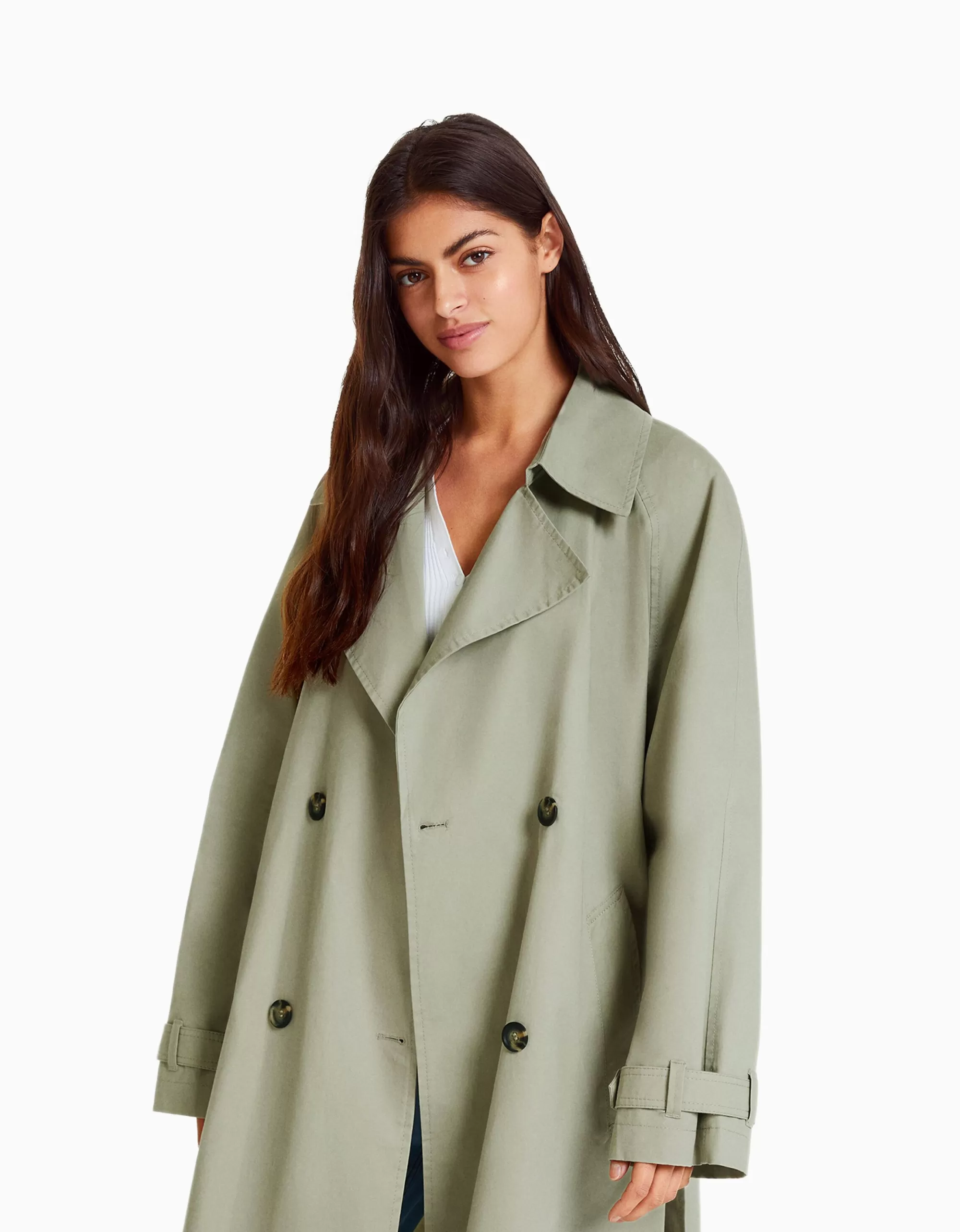 MUJER BERSHKA Abrigo trench algodón