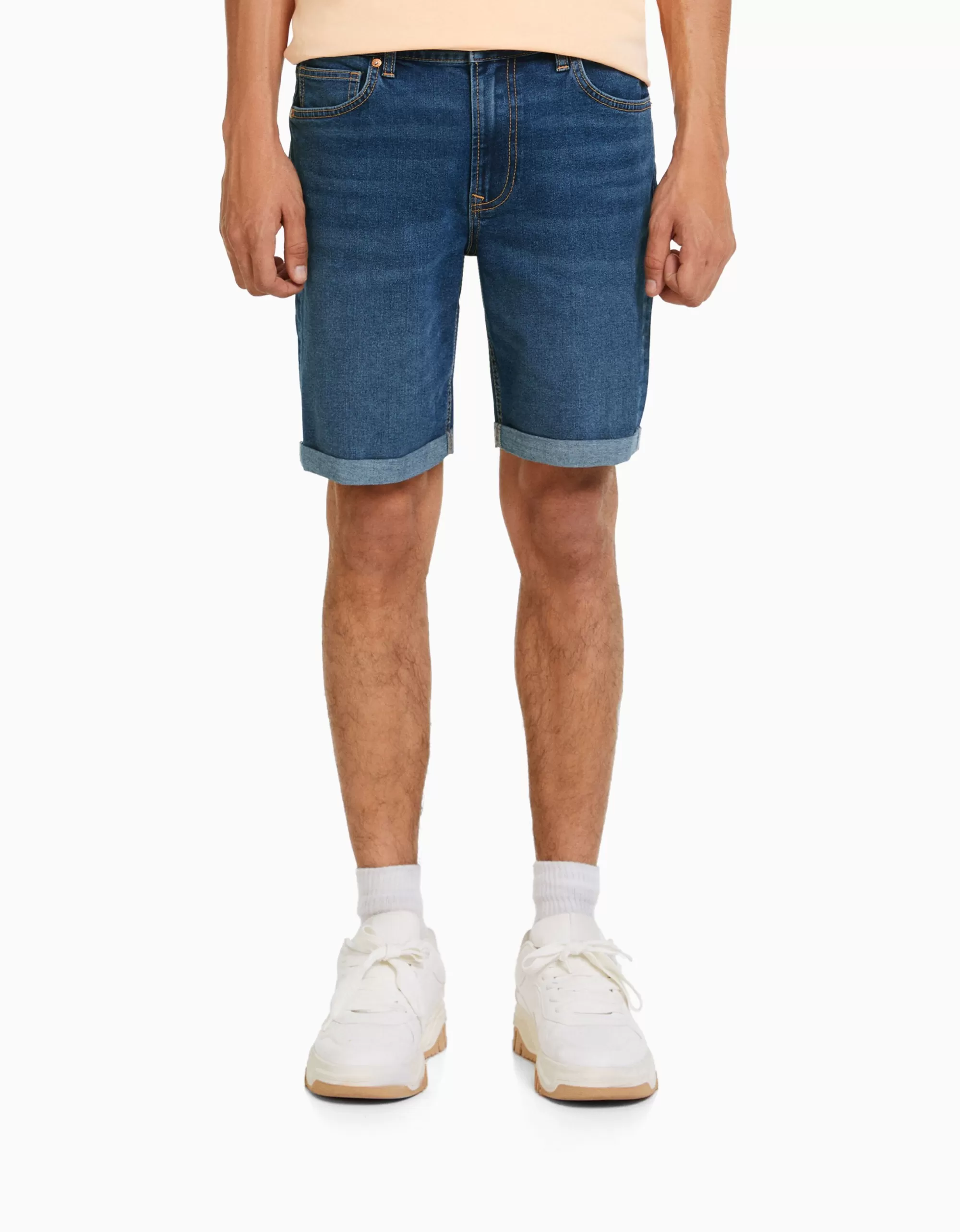 HOMBRE BERSHKA Bermuda denim super skinny roll up