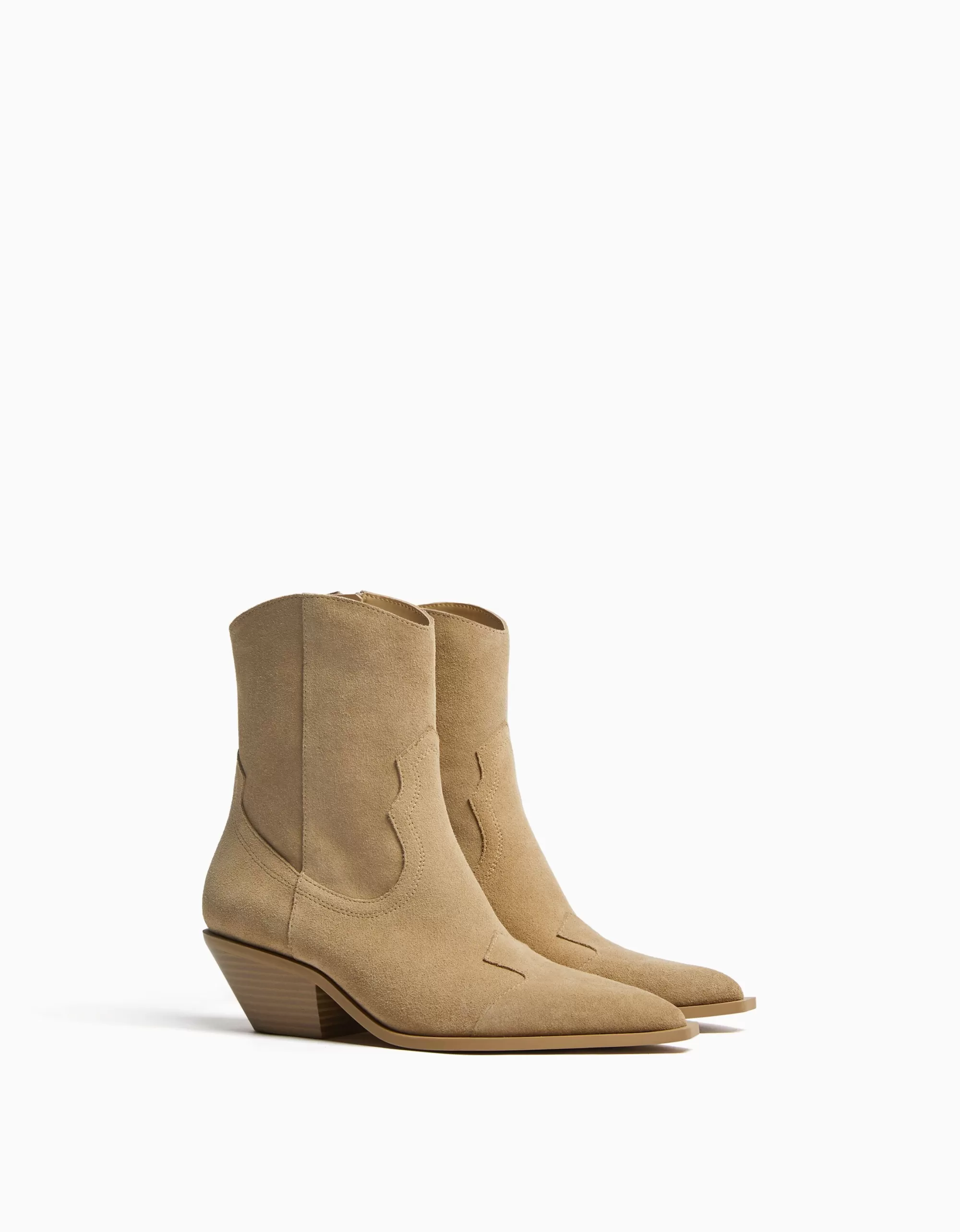 MUJER BERSHKA Botines tacón cowboy PIEL