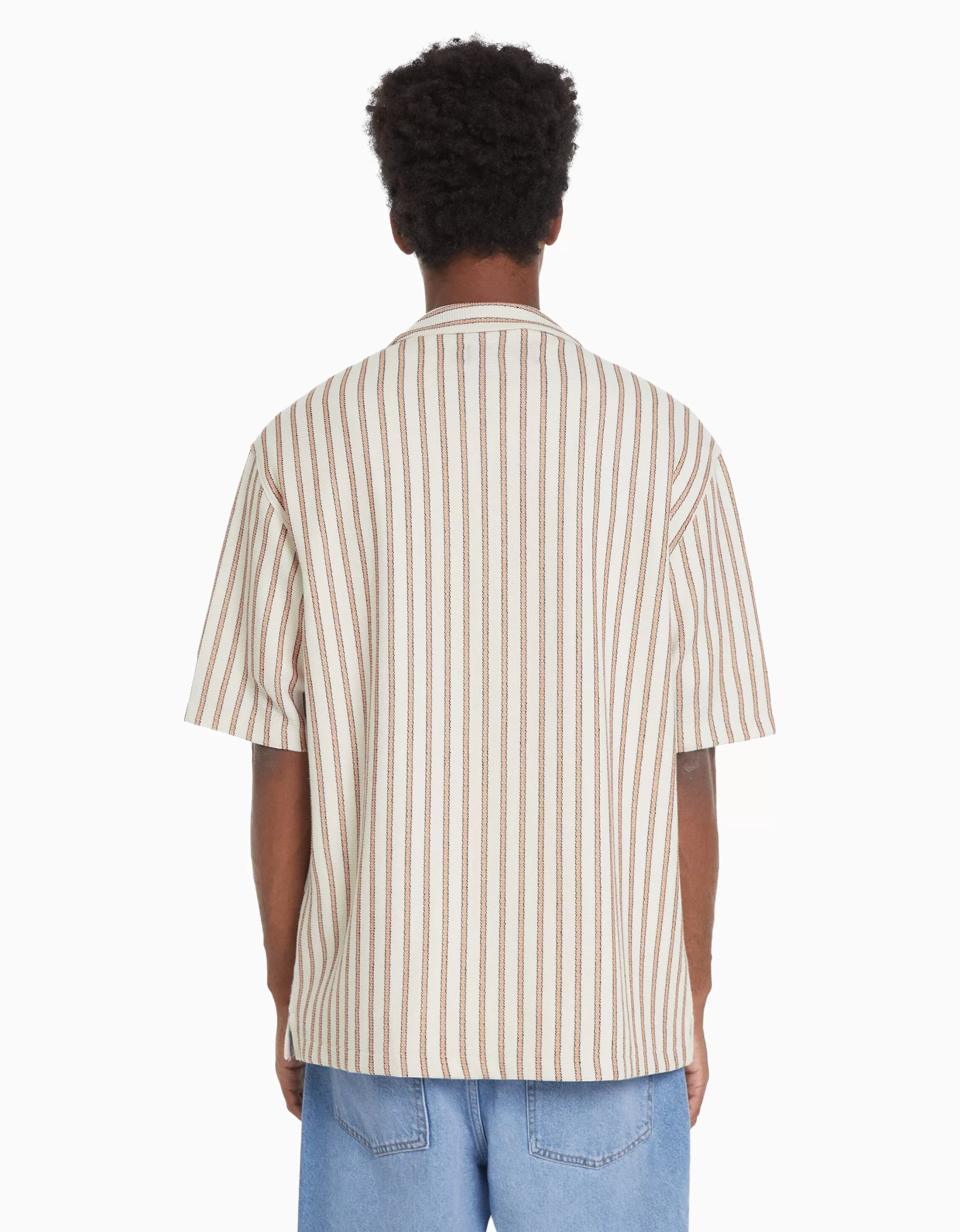 HOMBRE BERSHKA Camisa manga corta rústica rayas