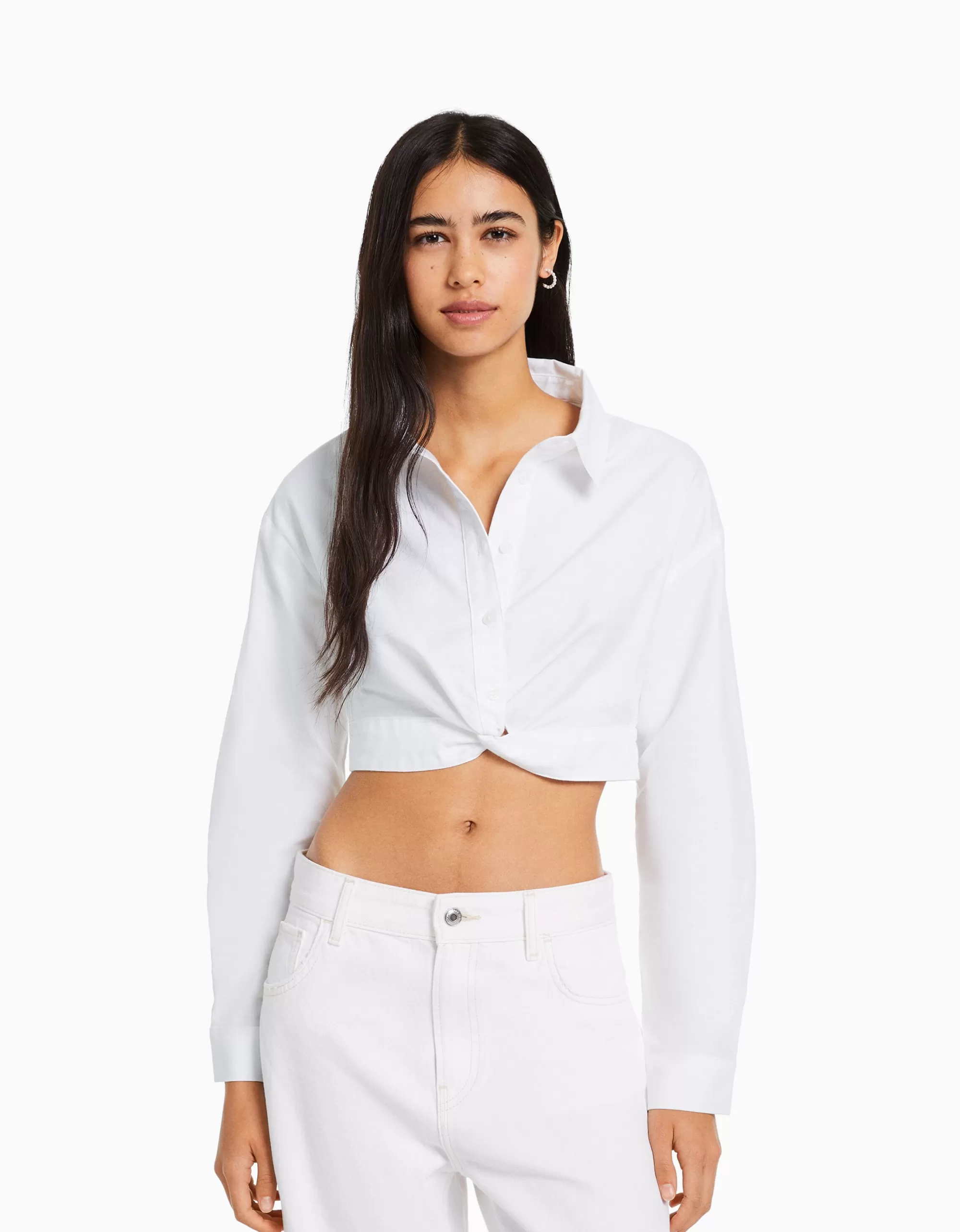 MUJER BERSHKA Camisa manga larga detalle cruce delantero