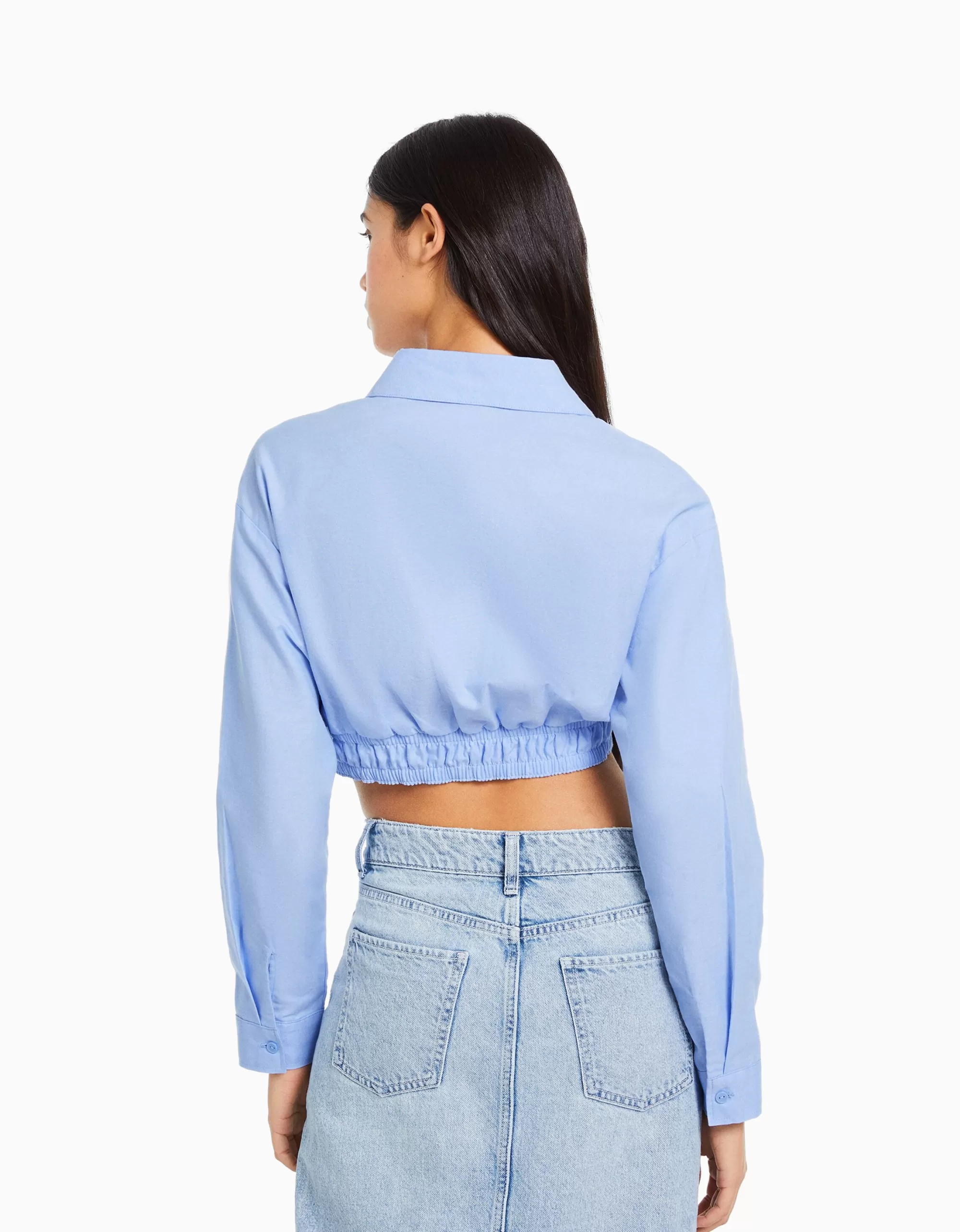MUJER BERSHKA Camisa manga larga detalle cruce delantero
