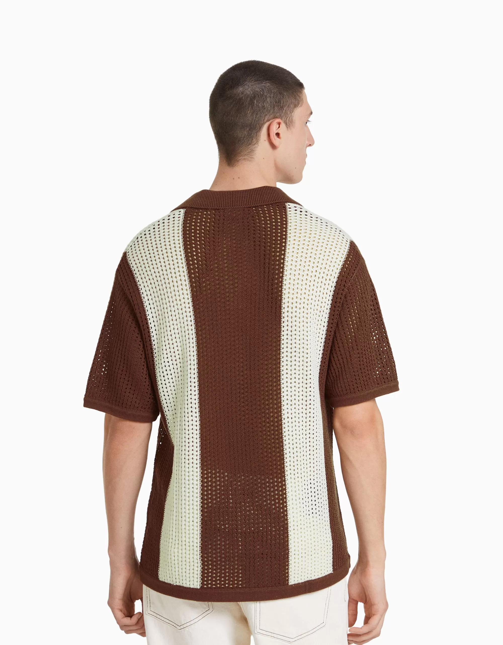 HOMBRE BERSHKA Camiseta manga corta cuello polo punto rayas