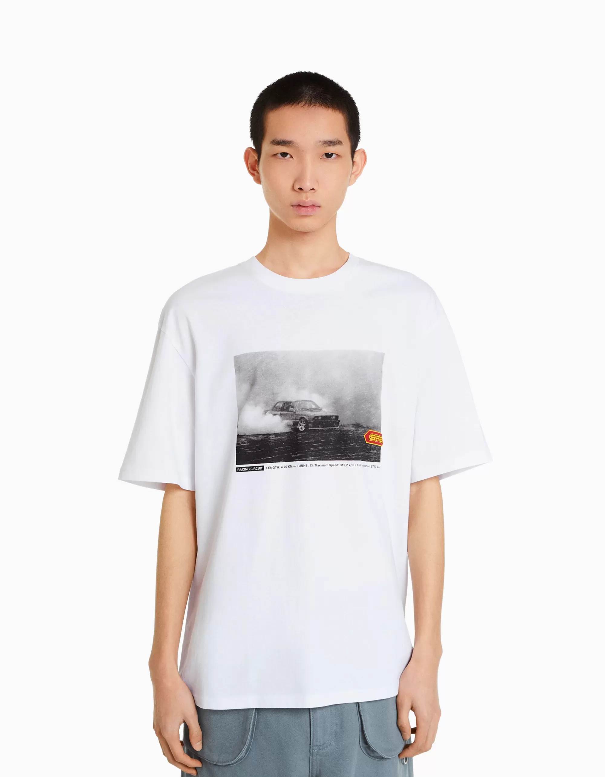 HOMBRE BERSHKA Camiseta manga corta oversize print racing