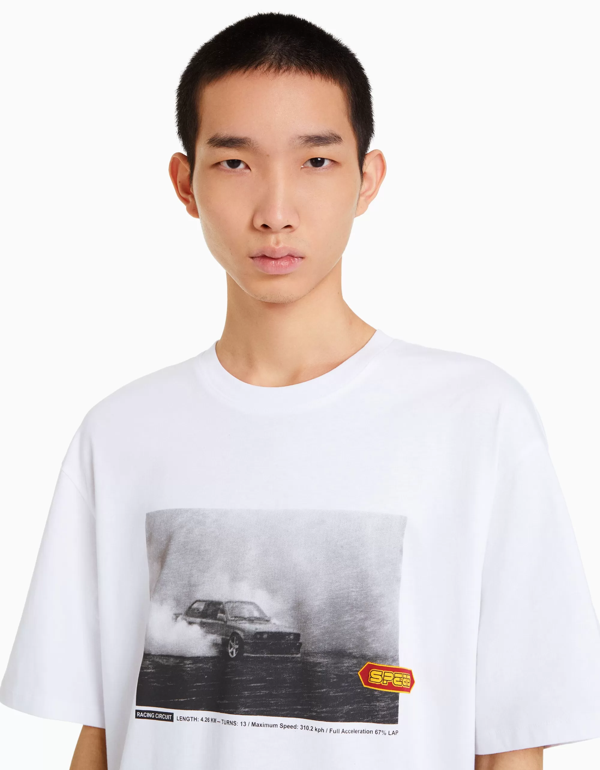 HOMBRE BERSHKA Camiseta manga corta oversize print racing