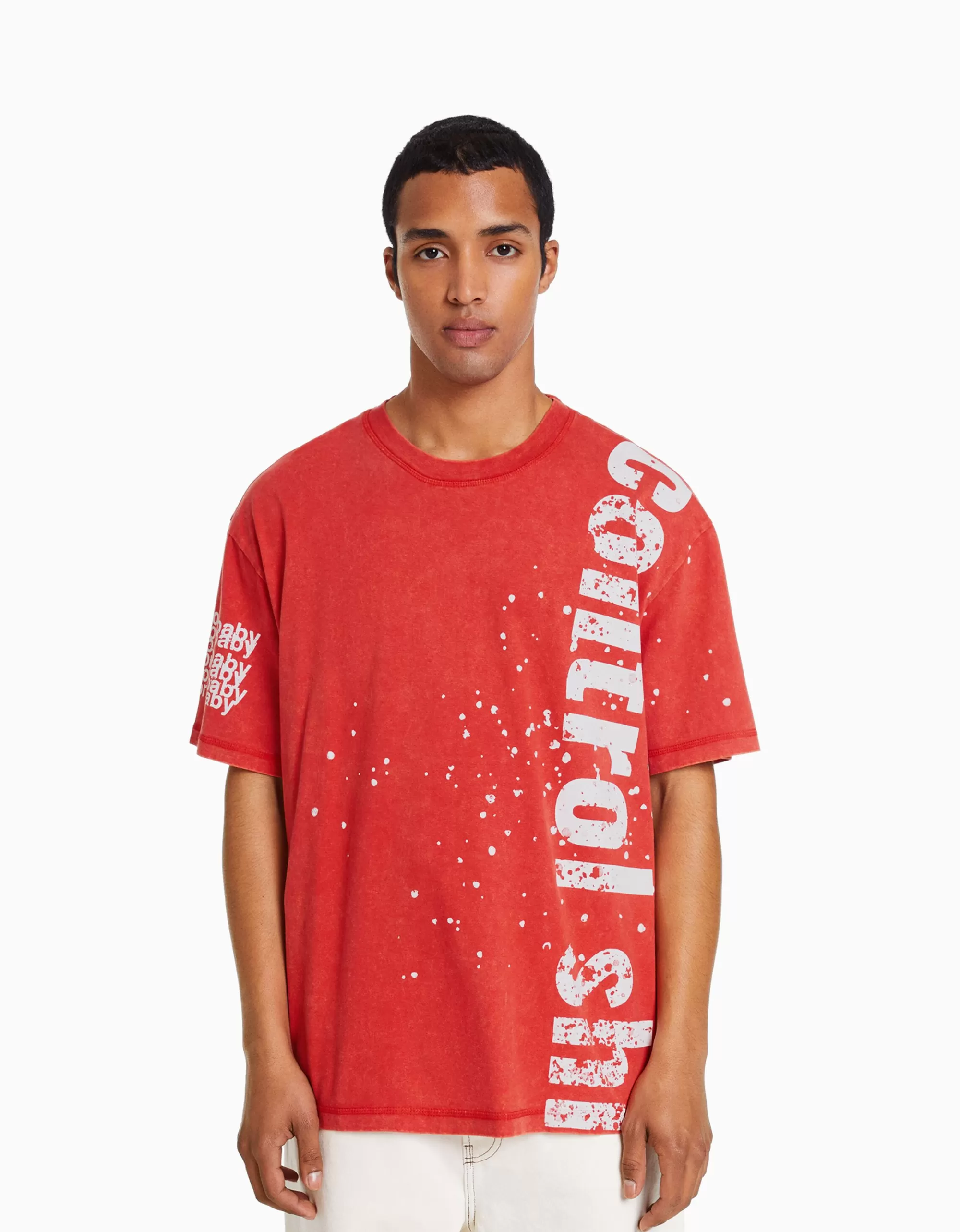 HOMBRE BERSHKA Camiseta manga corta print efecto lavado