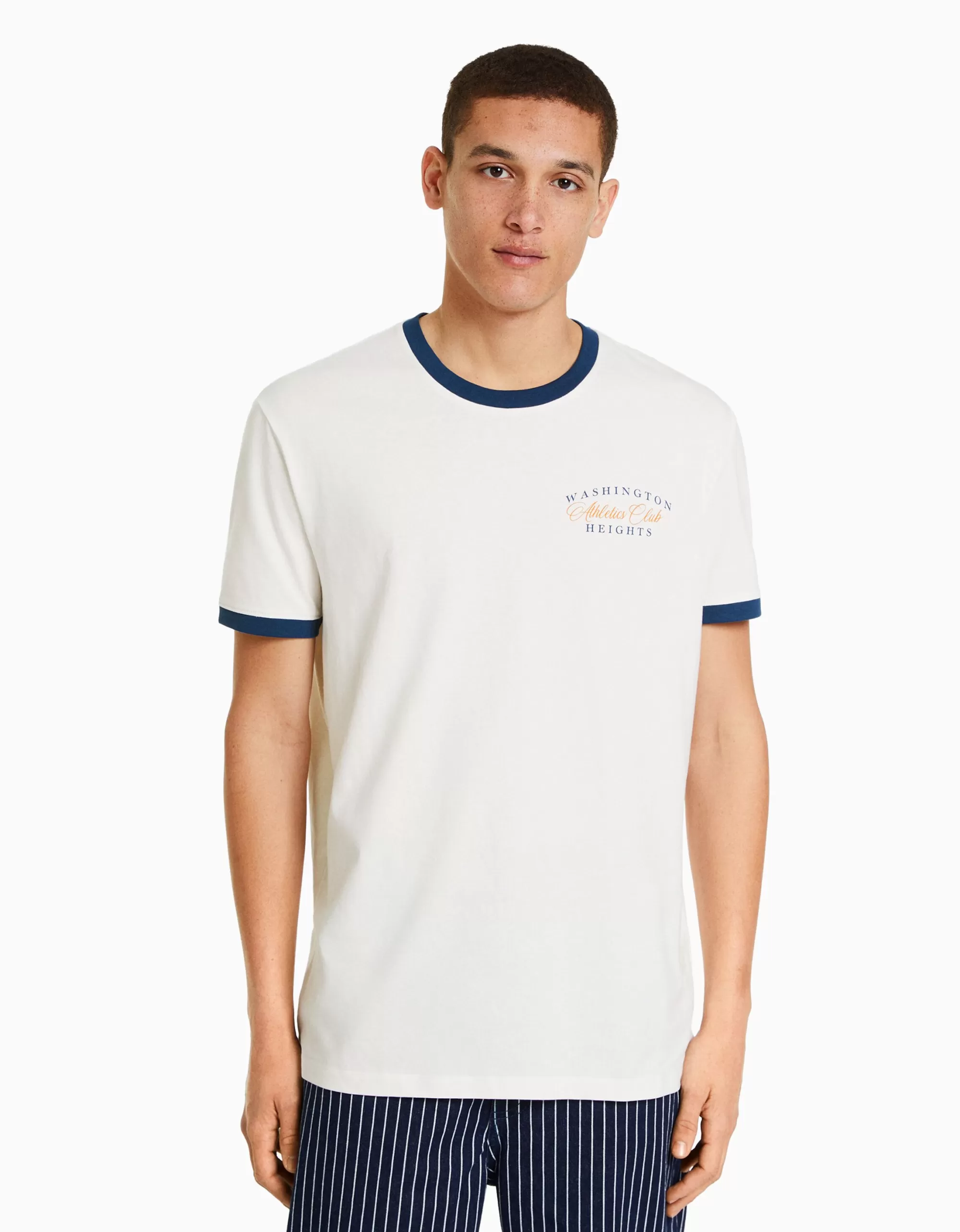 HOMBRE BERSHKA Camiseta manga corta regular fit rib contraste