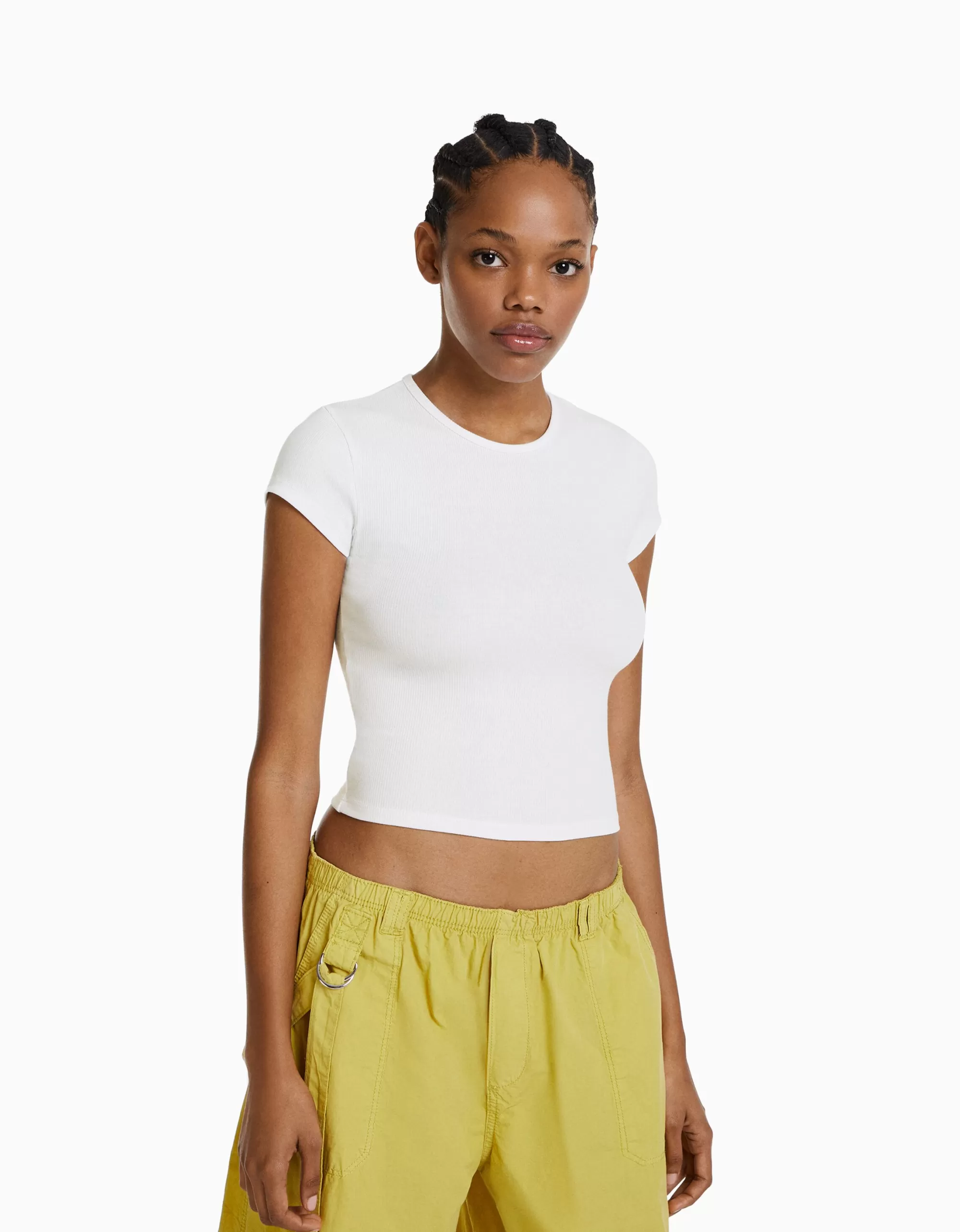 MUJER BERSHKA Camiseta manga corta rib