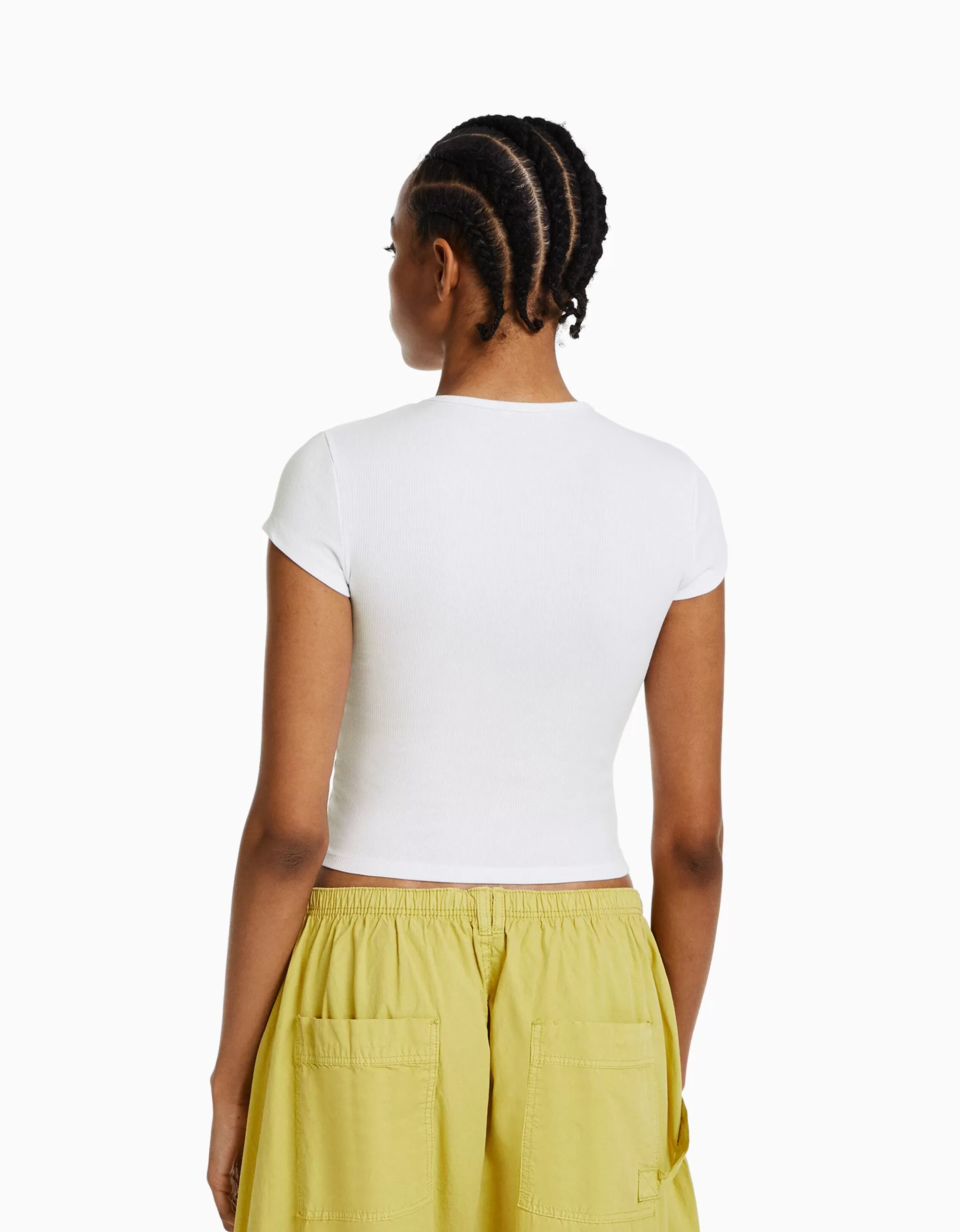 MUJER BERSHKA Camiseta manga corta rib