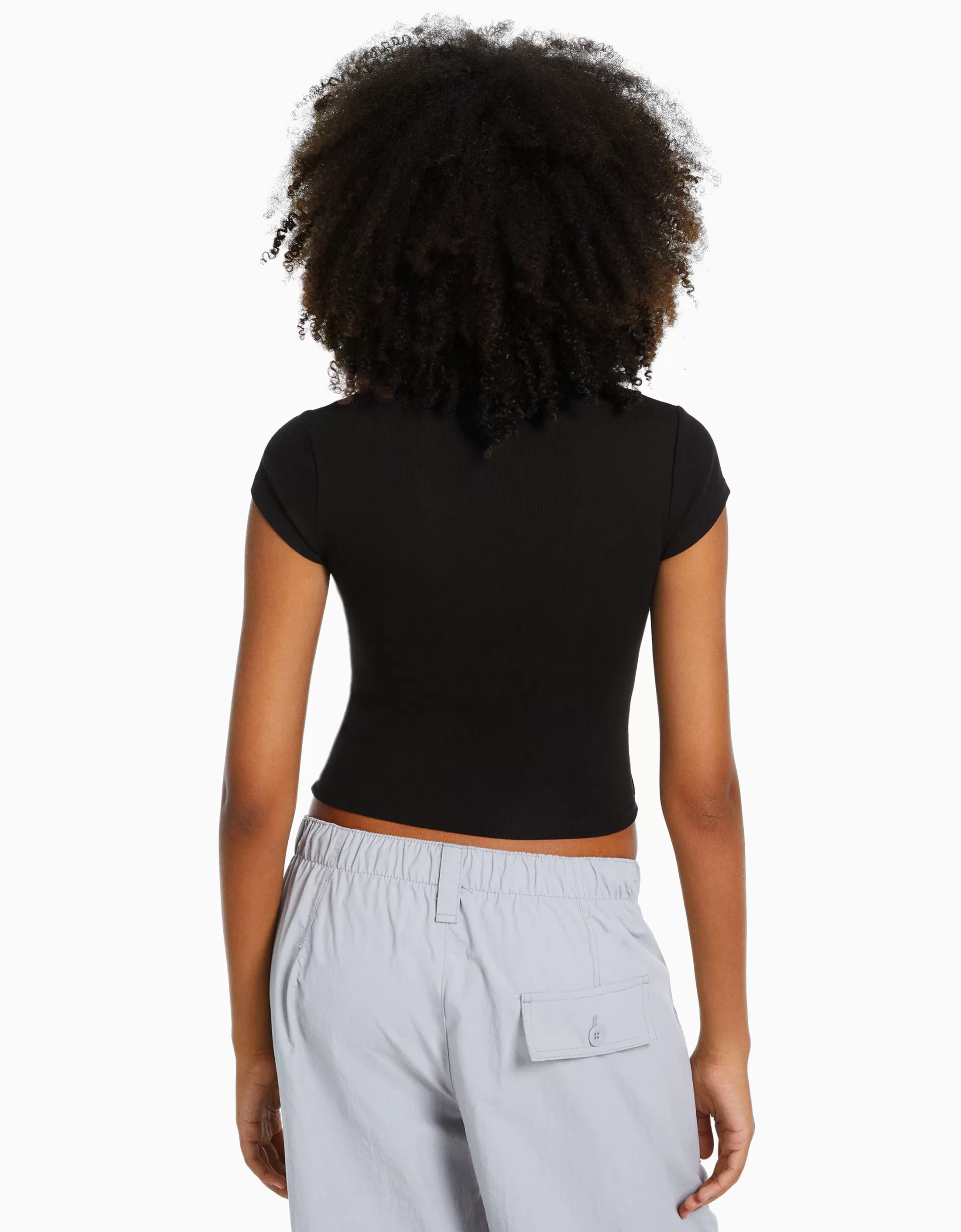 MUJER BERSHKA Camiseta manga corta rib