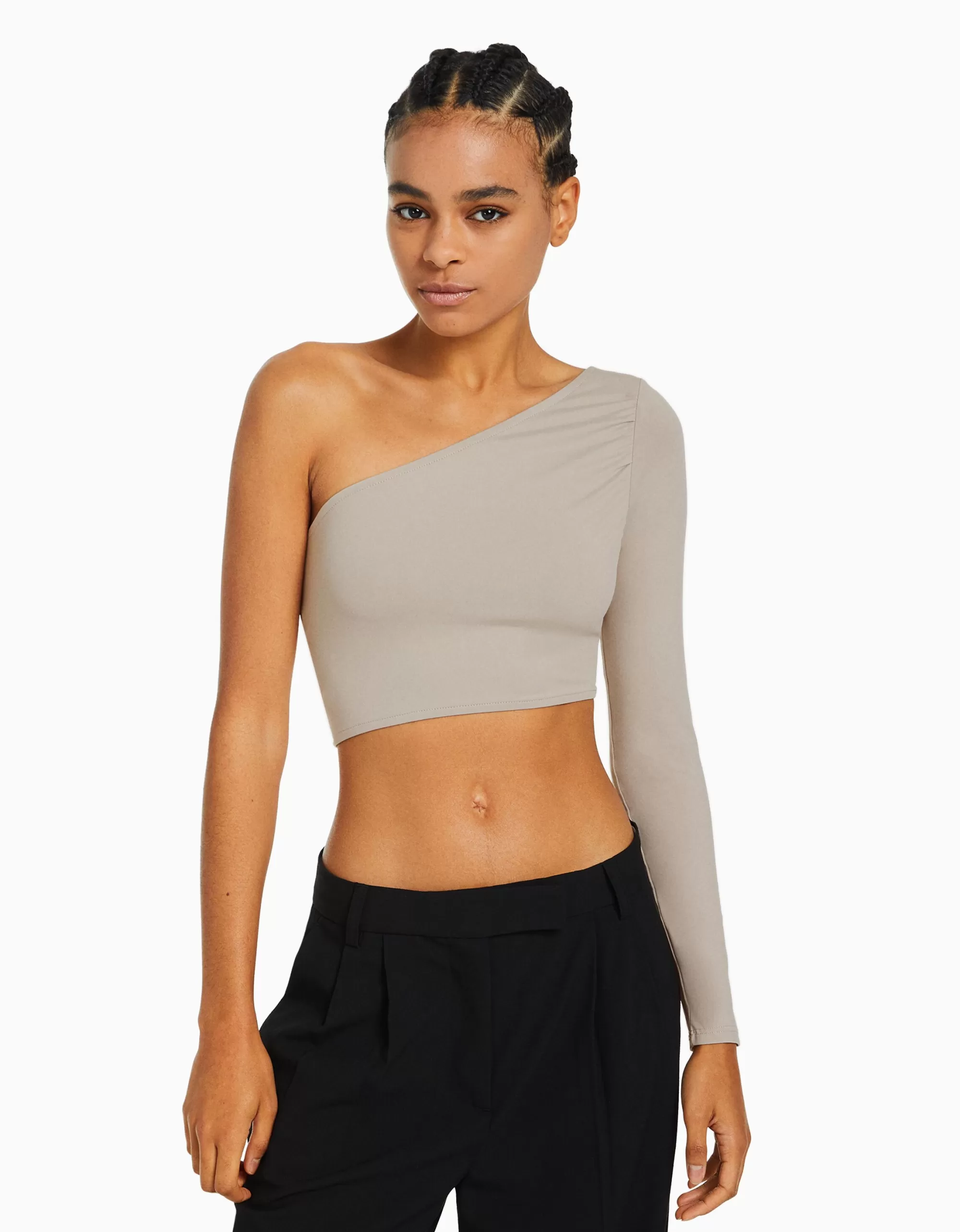 MUJER BERSHKA Camiseta manga larga asimétrica