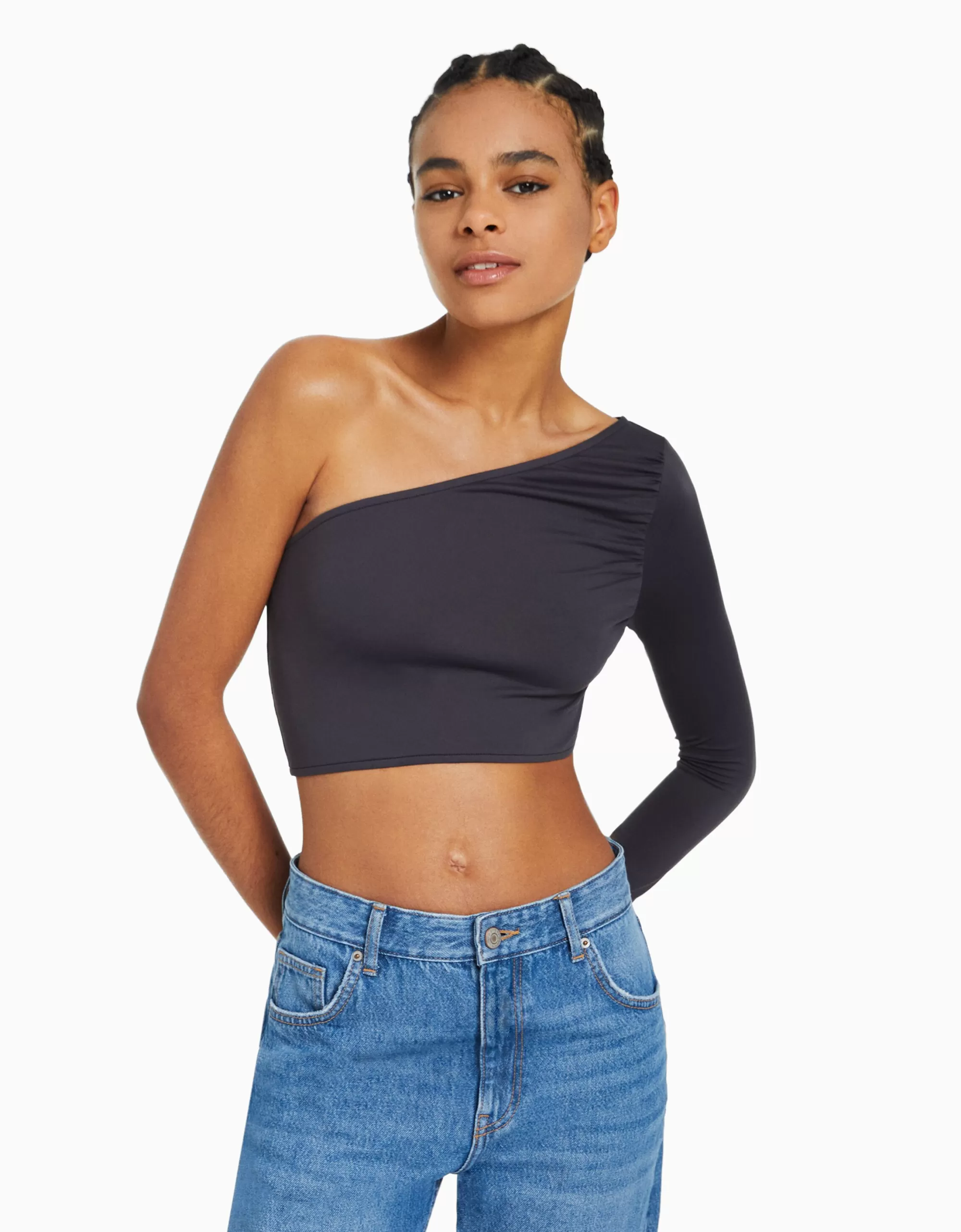 MUJER BERSHKA Camiseta manga larga asimétrica