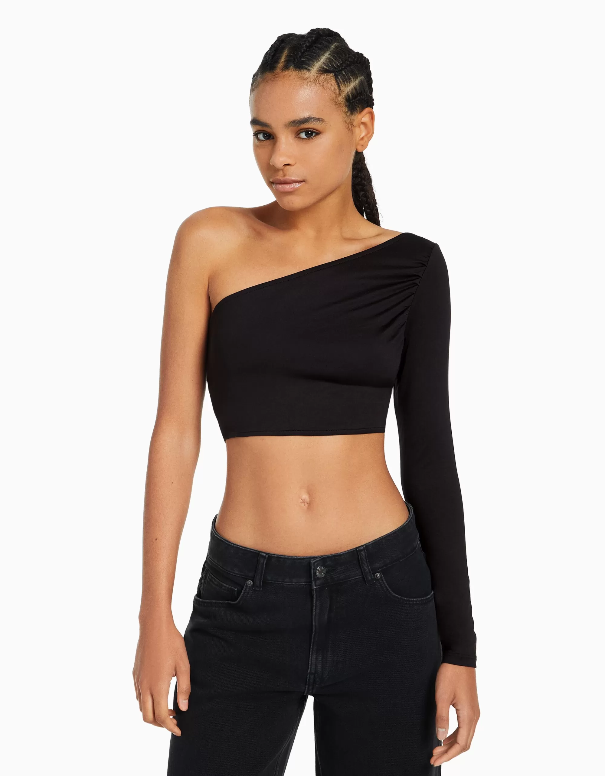 MUJER BERSHKA Camiseta manga larga asimétrica