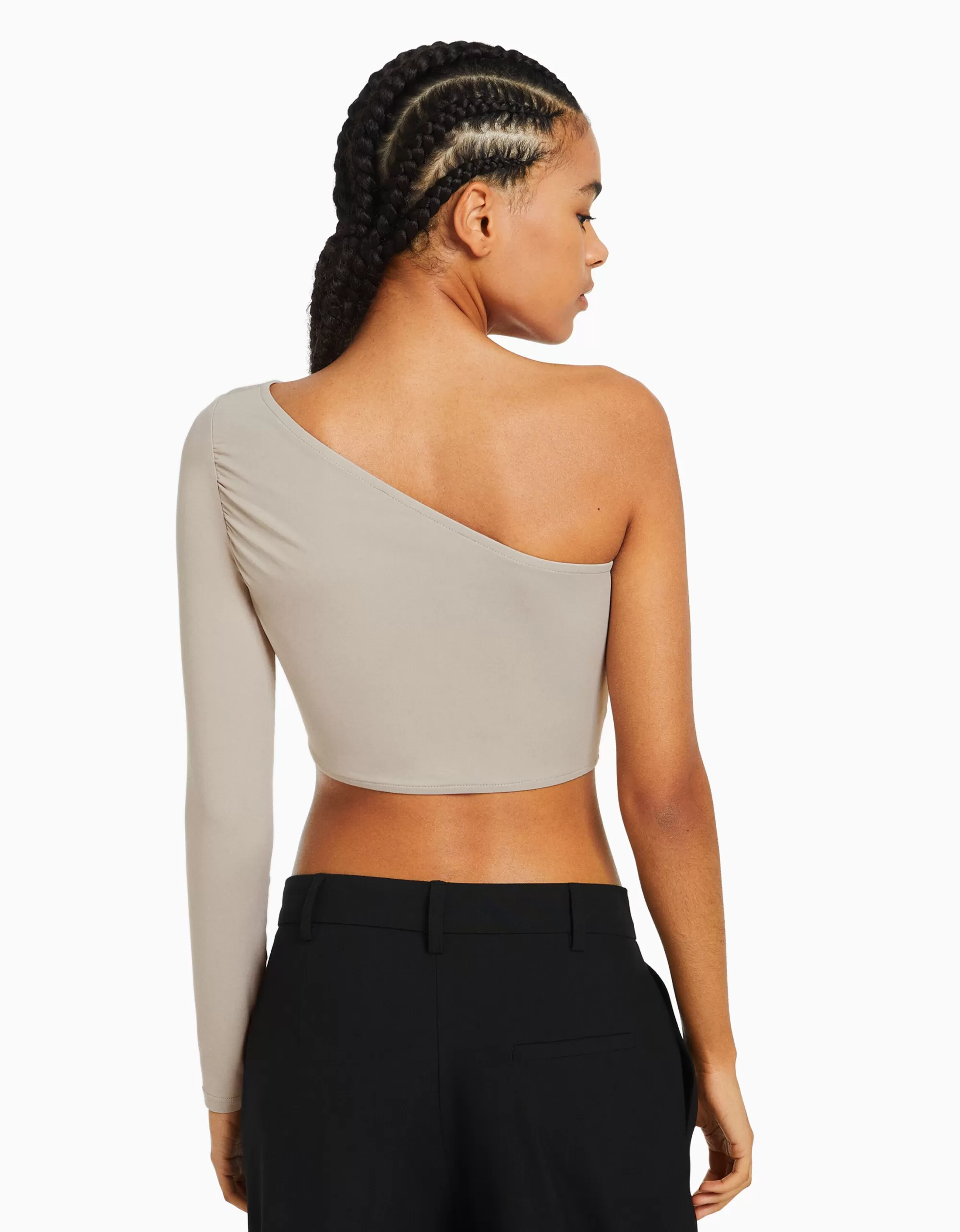 MUJER BERSHKA Camiseta manga larga asimétrica