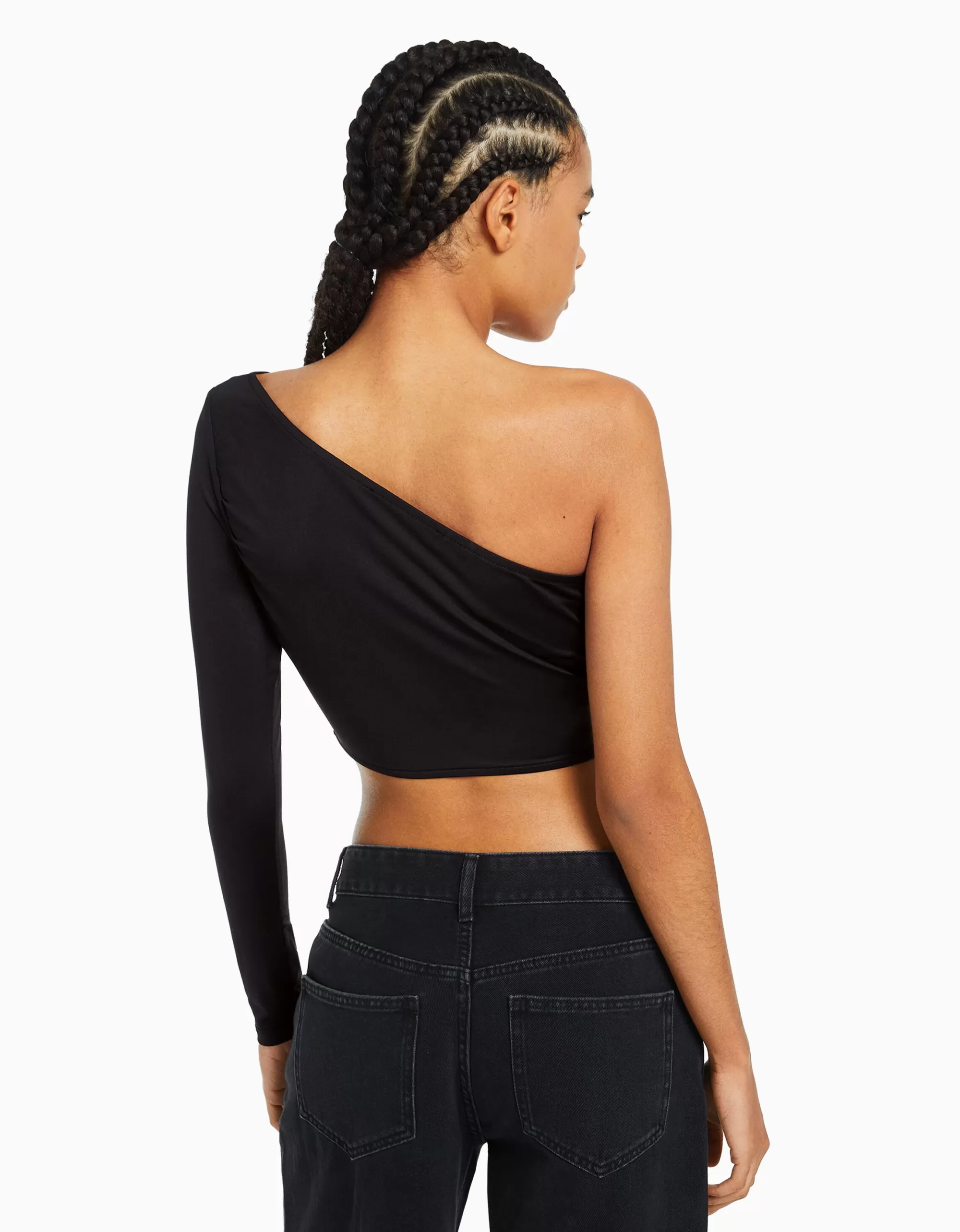 MUJER BERSHKA Camiseta manga larga asimétrica