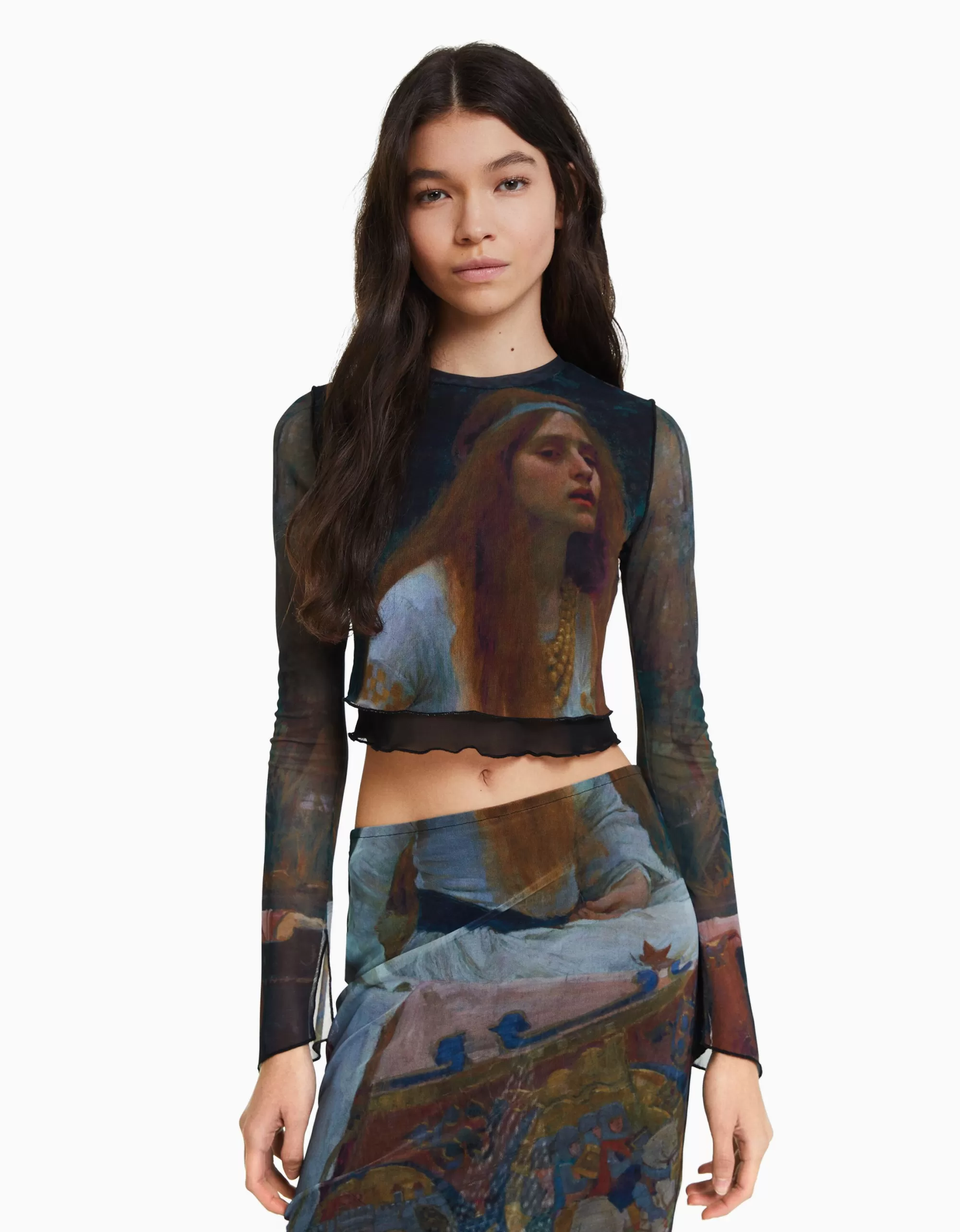 MUJER BERSHKA Camiseta manga larga print Art Series
