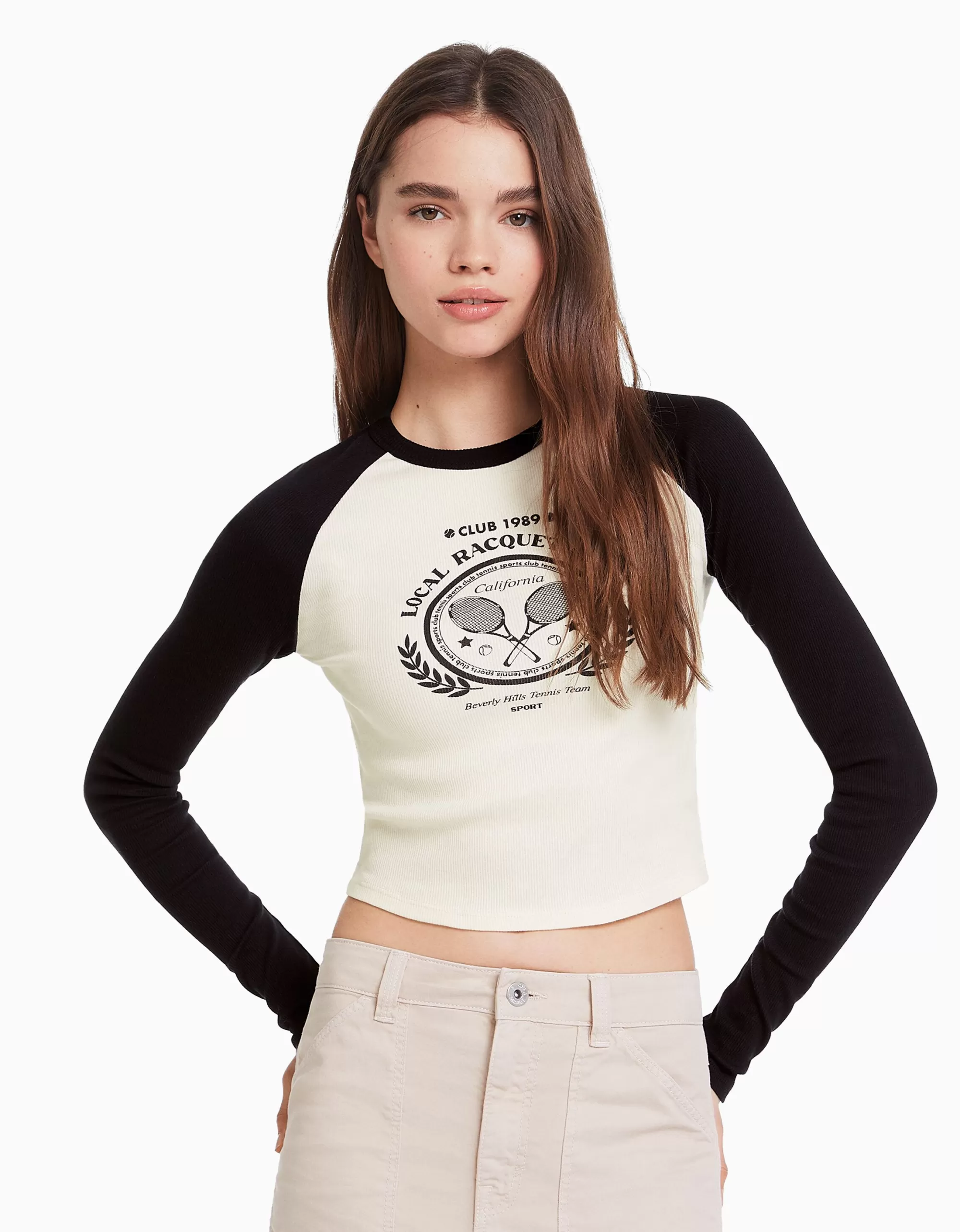 MUJER BERSHKA Camiseta manga larga ranglan