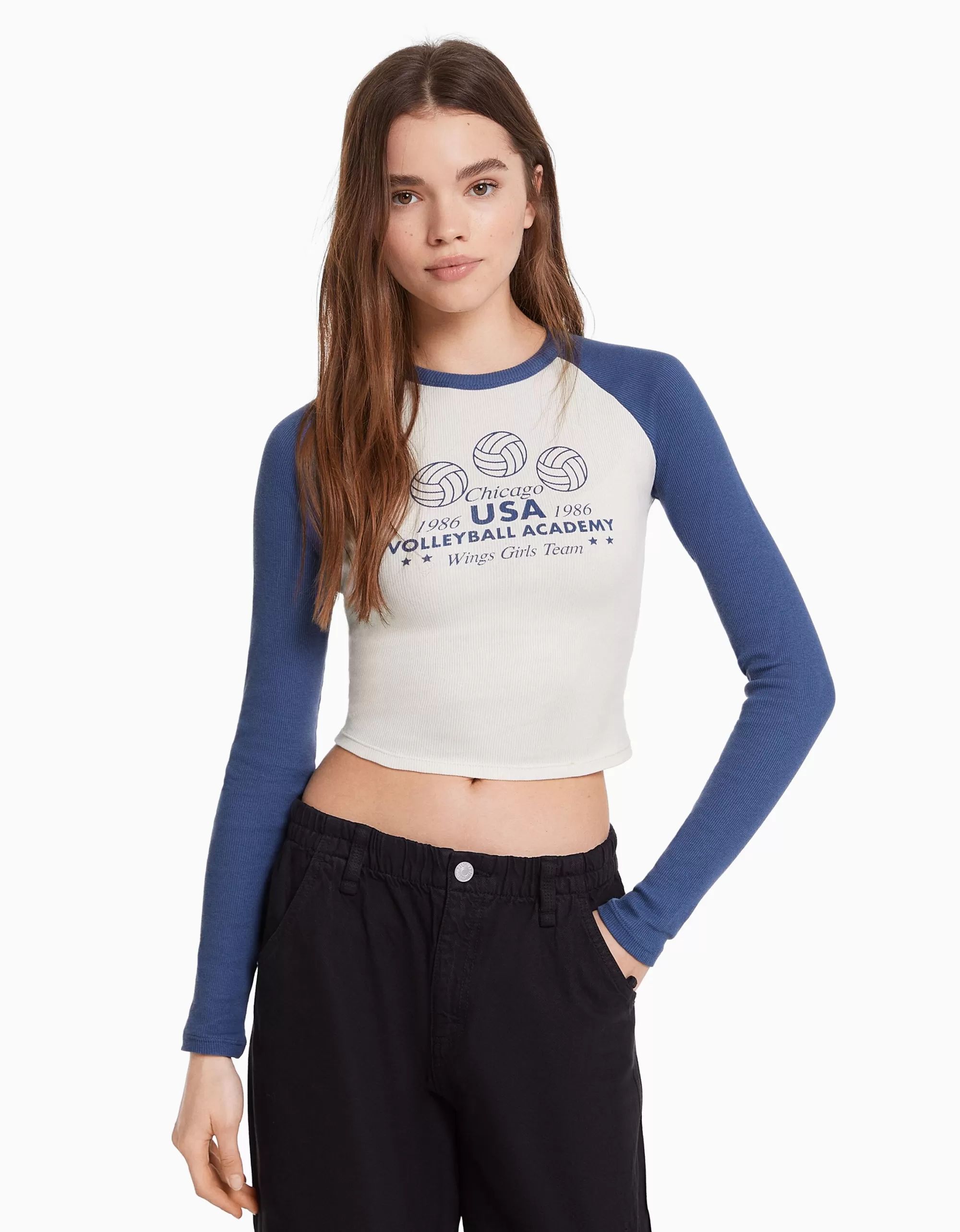 MUJER BERSHKA Camiseta manga larga ranglan