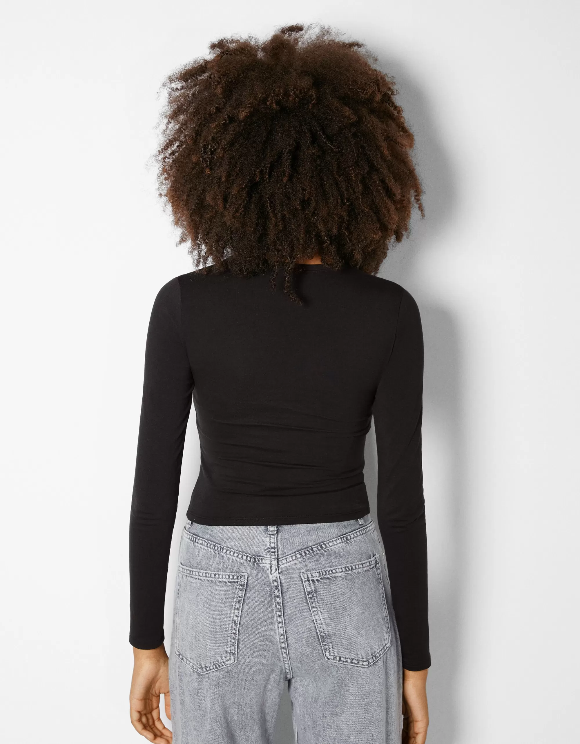 MUJER BERSHKA Camiseta manga larga rib