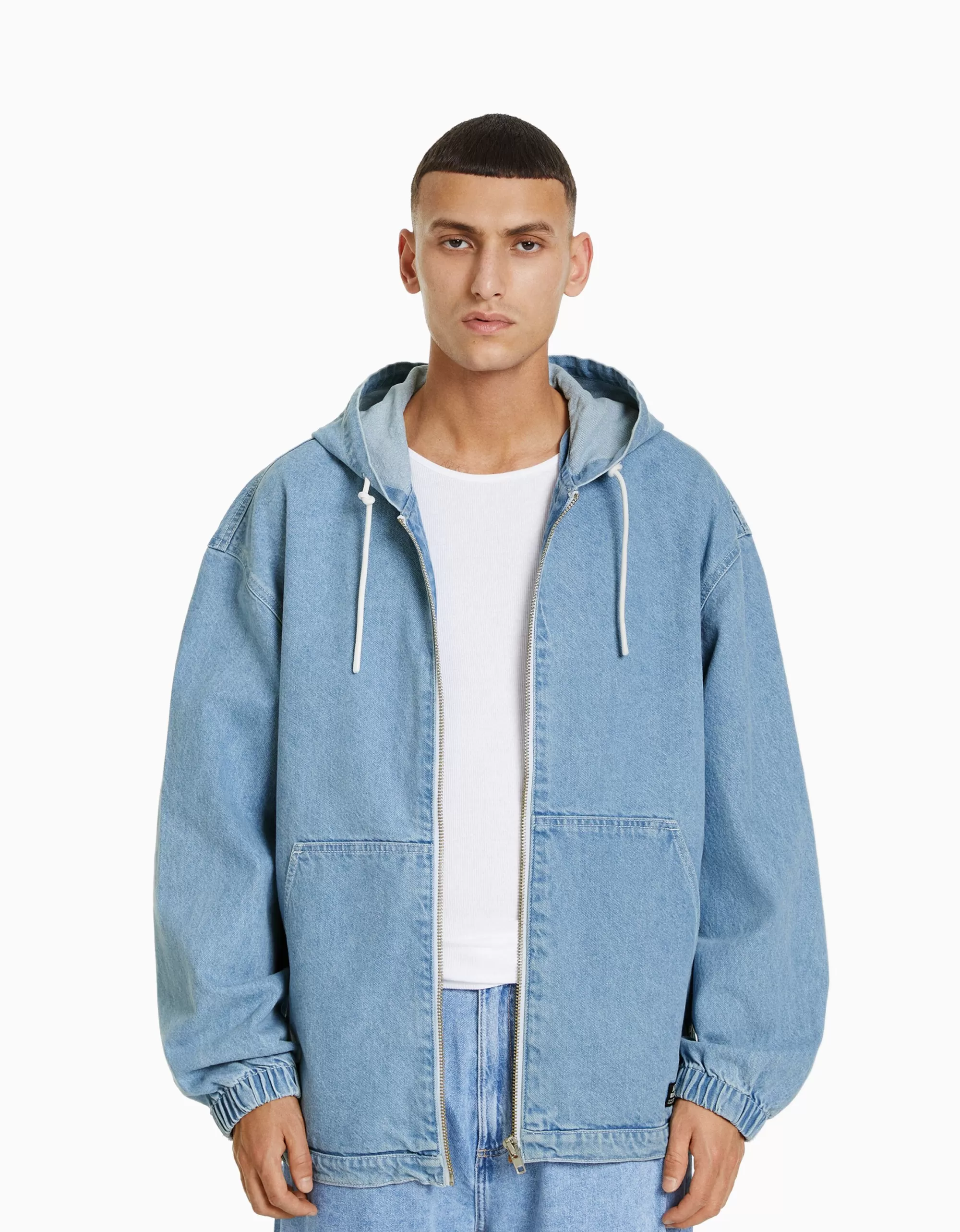 HOMBRE BERSHKA Cazadora capucha denim