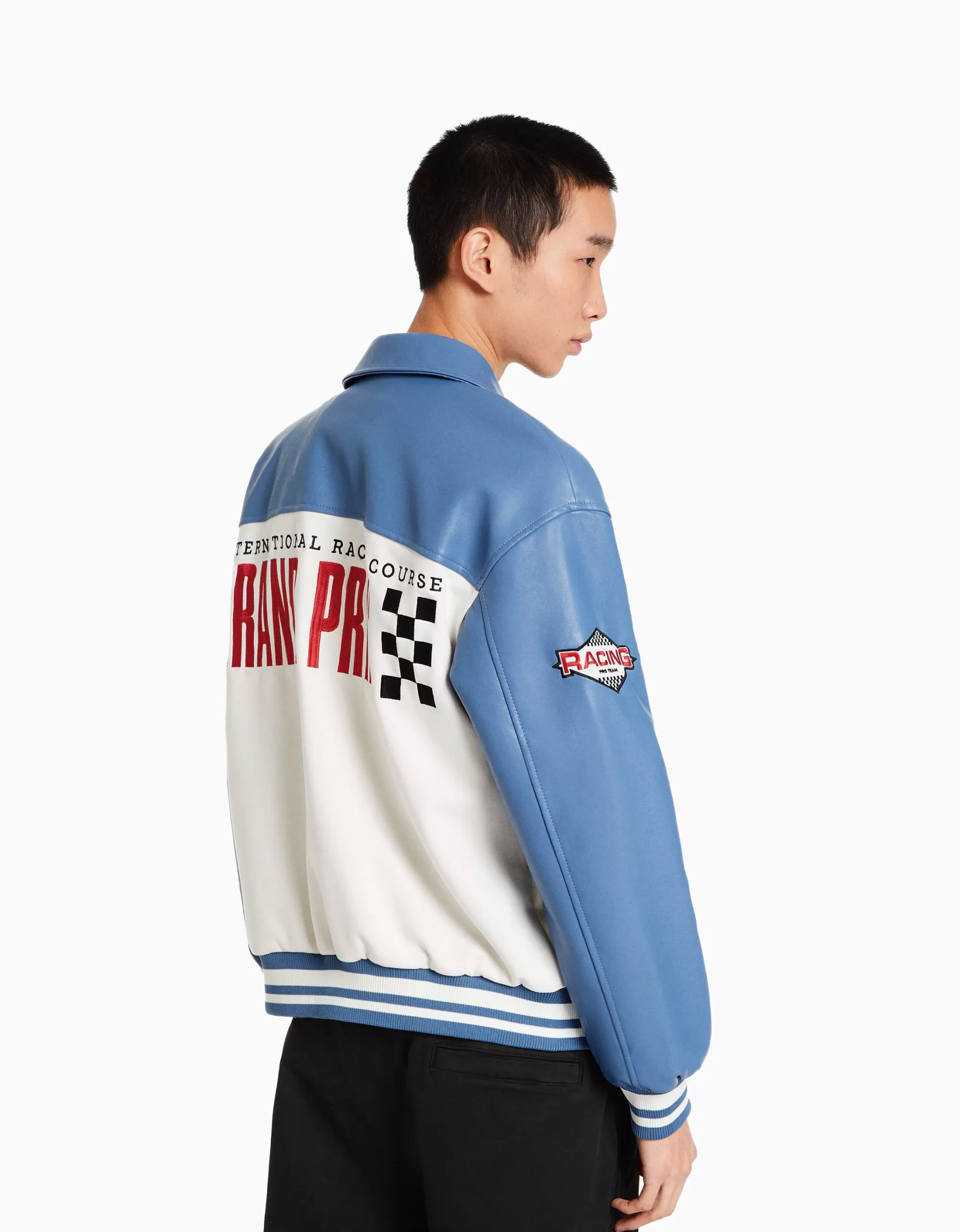HOMBRE BERSHKA Cazadora efecto ante y efecto piel racing