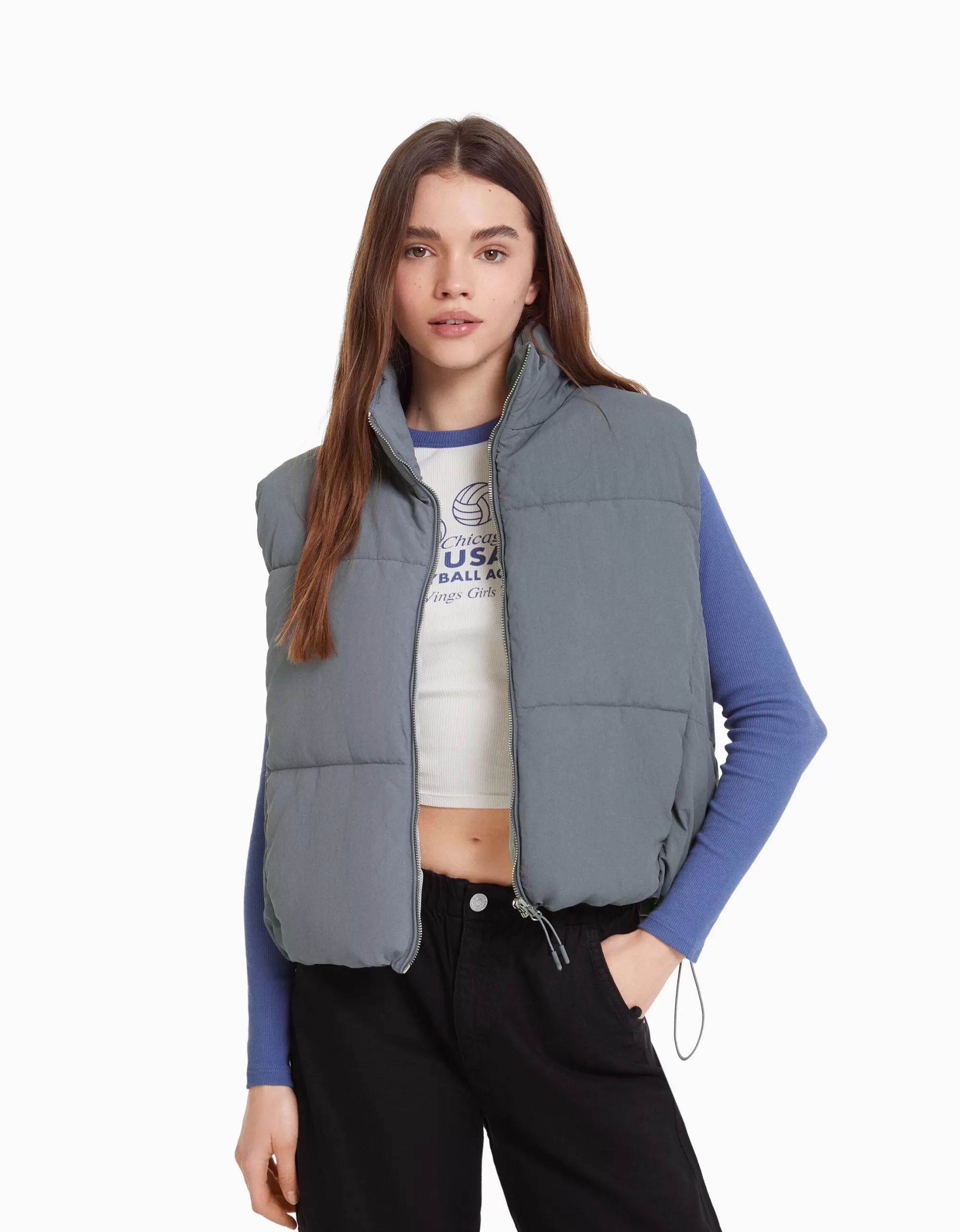 MUJER BERSHKA Chaleco puffy efecto nylon forro