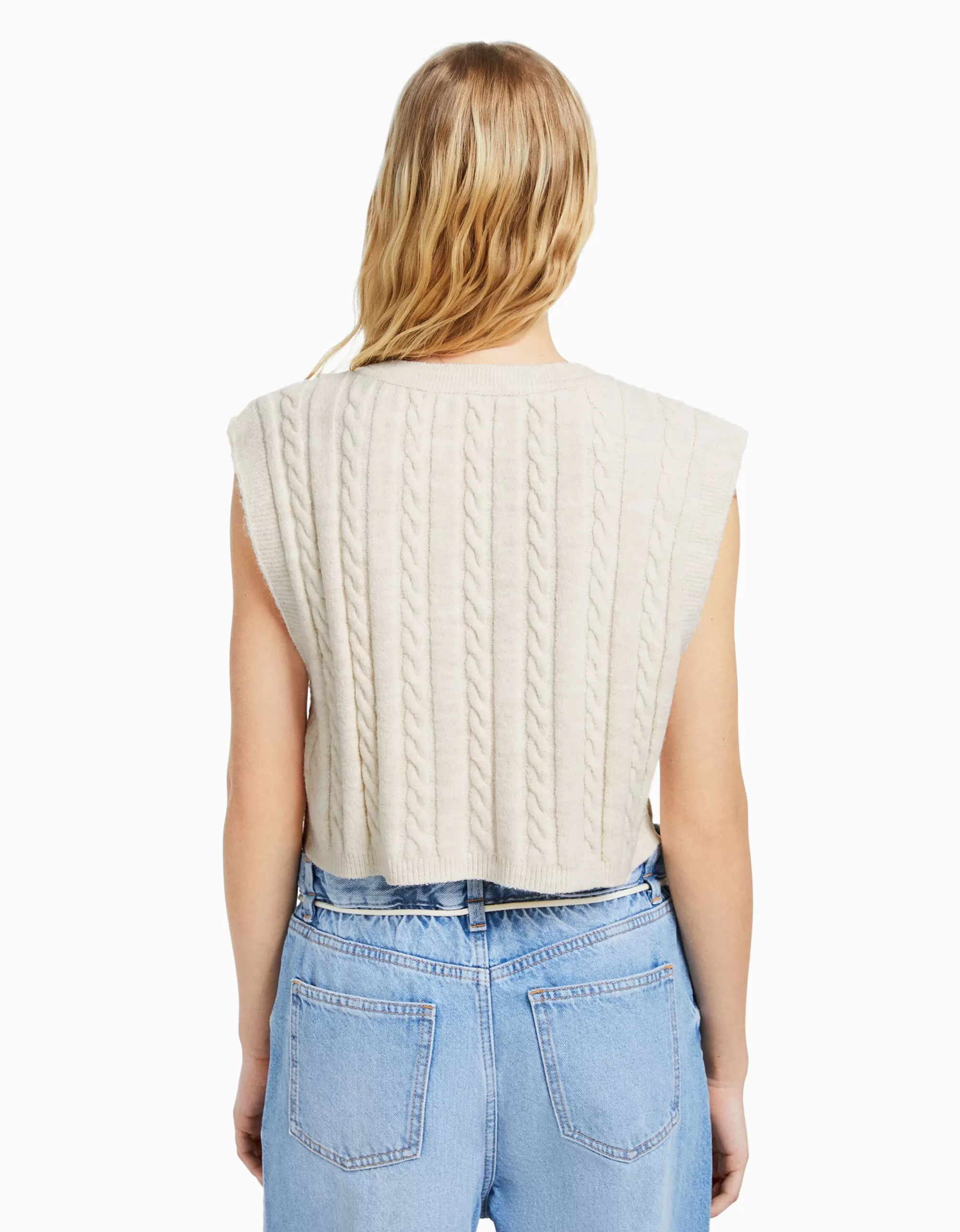 MUJER BERSHKA Chaleco punto cuello pico