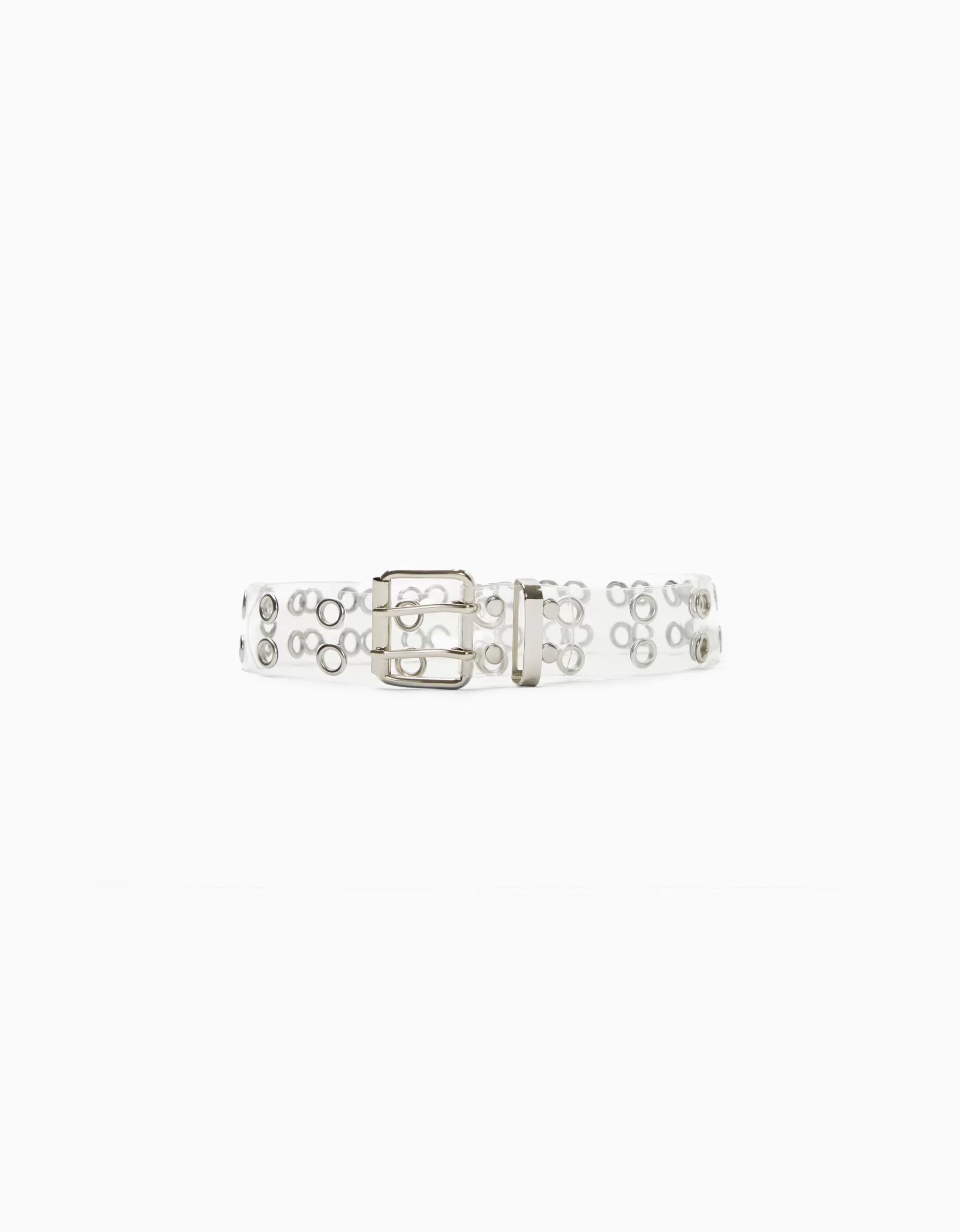 MUJER BERSHKA Cinturón transparente eyelets doble