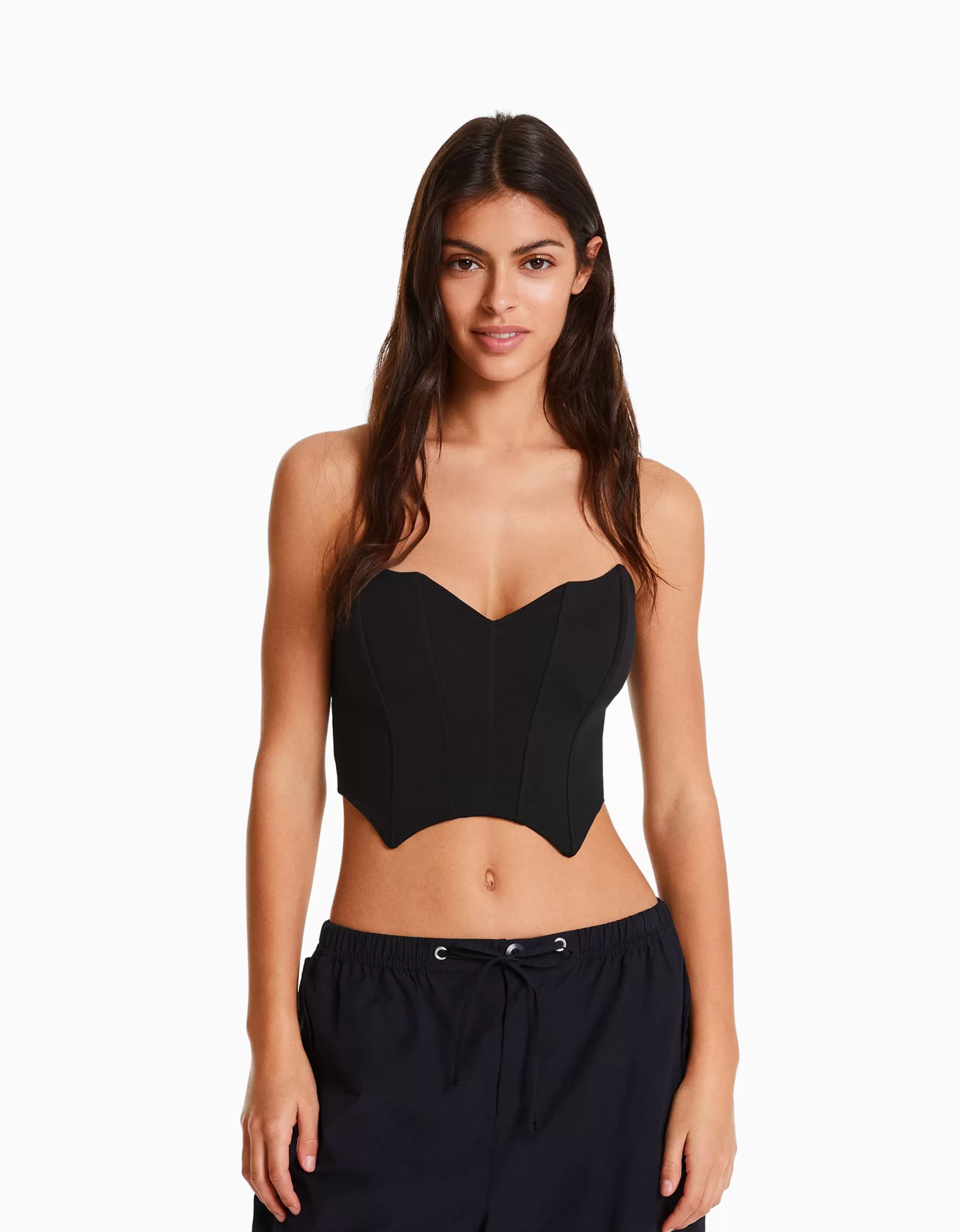MUJER BERSHKA Corsé cropped escote picos