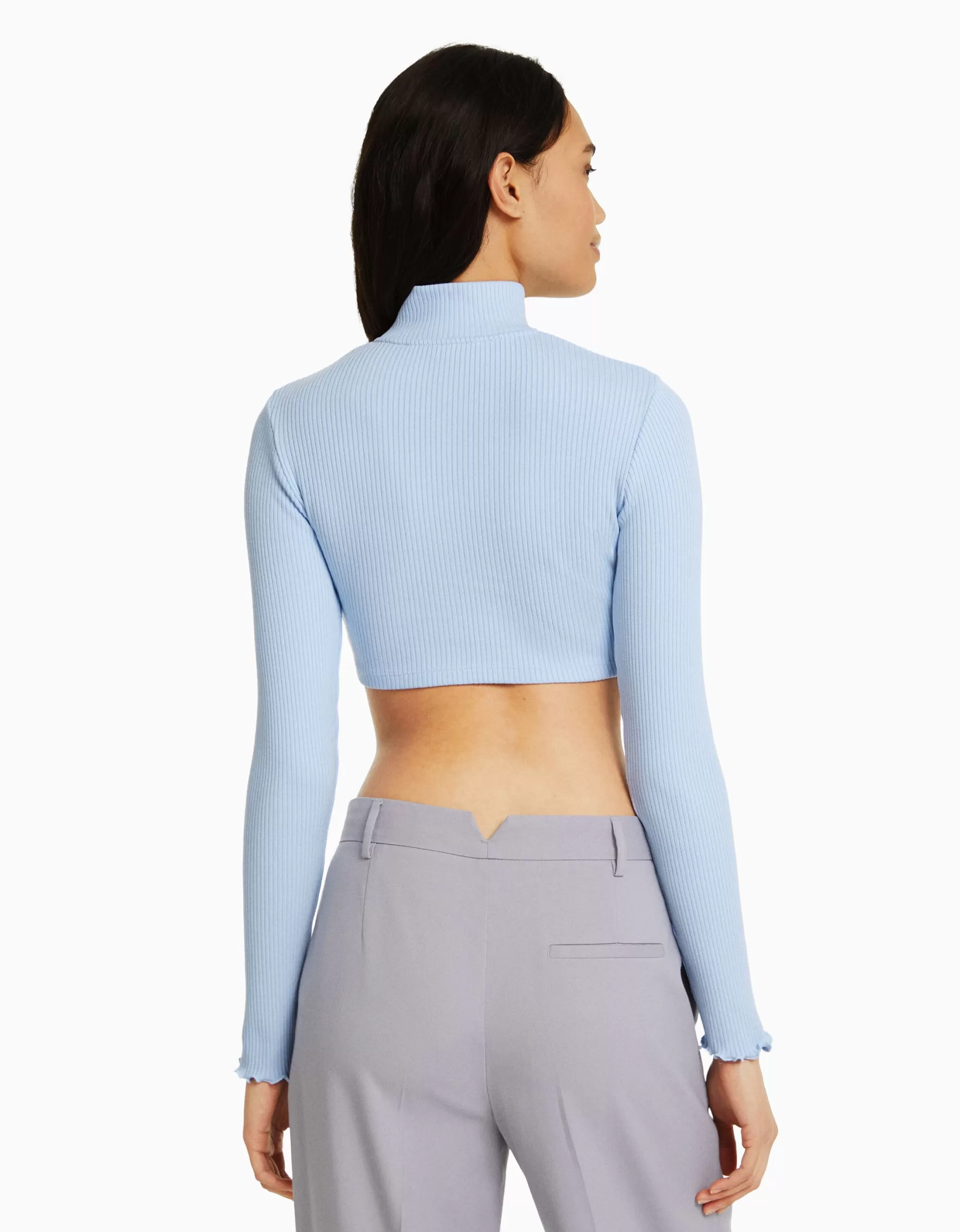 MUJER BERSHKA Cárdigan cropped cuello perkins cremallera