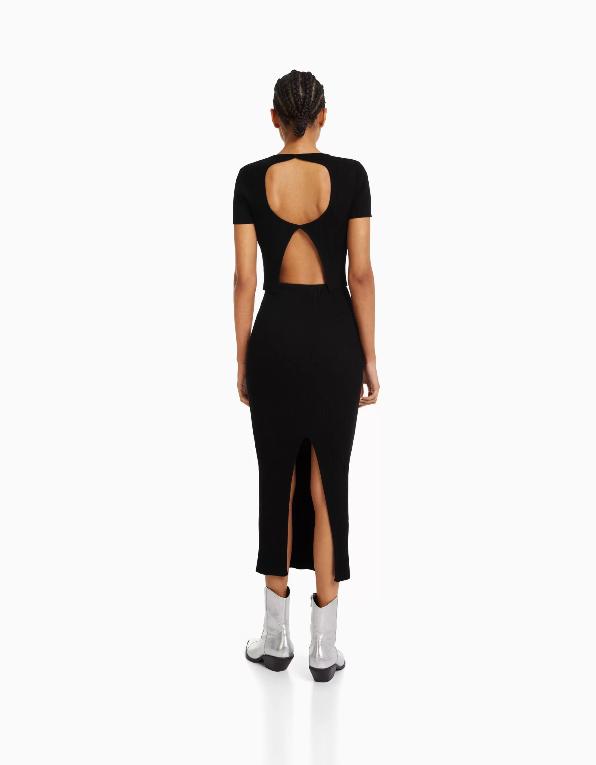 MUJER BERSHKA Falda midi punto rib