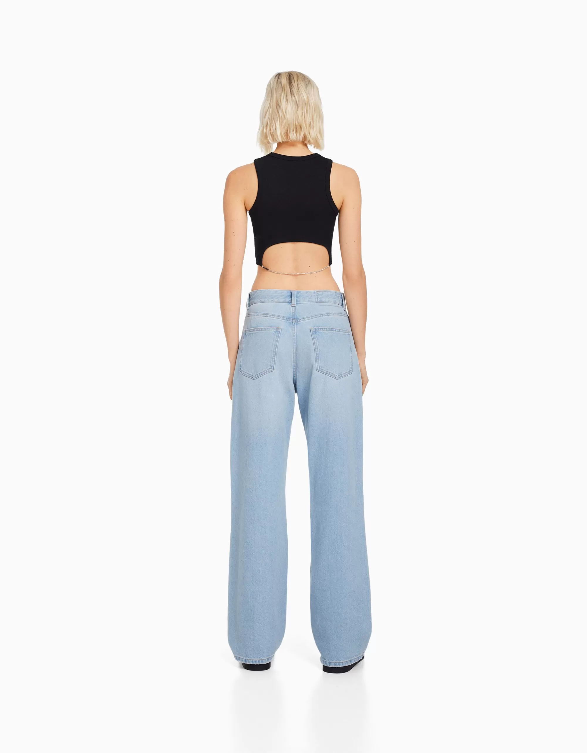 MUJER BERSHKA Jeans 90's wide leg rotos