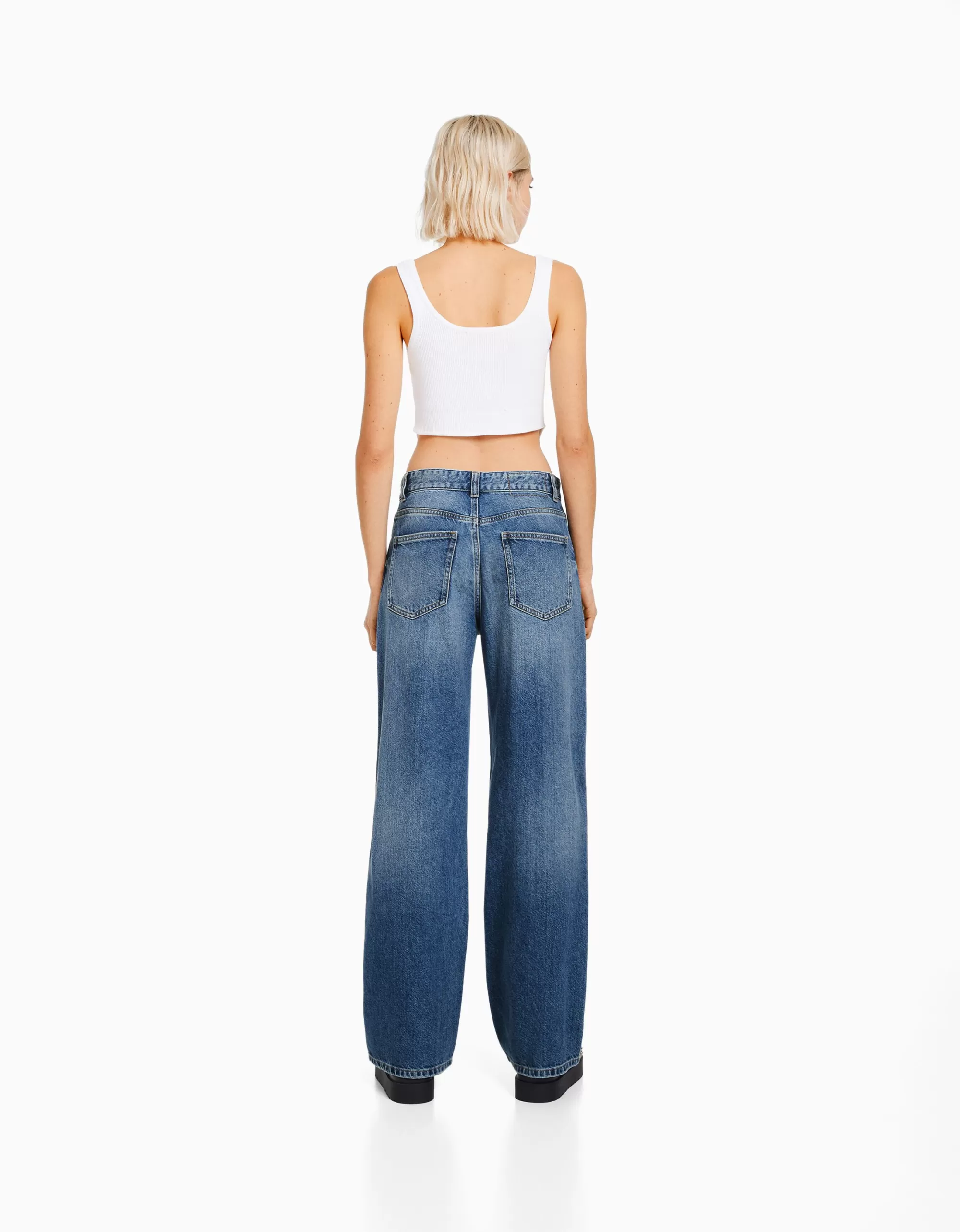 MUJER BERSHKA Jeans 90's wide leg rotos