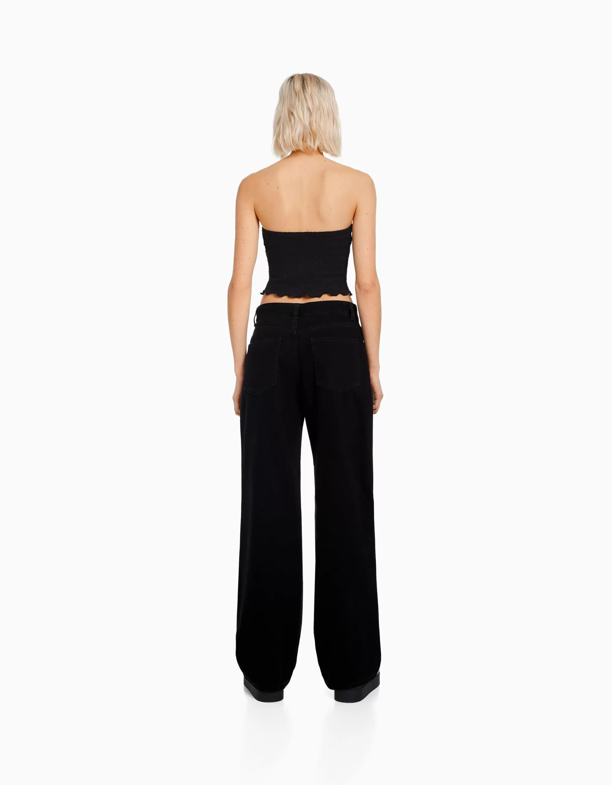 MUJER BERSHKA Jeans 90's wide leg rotos