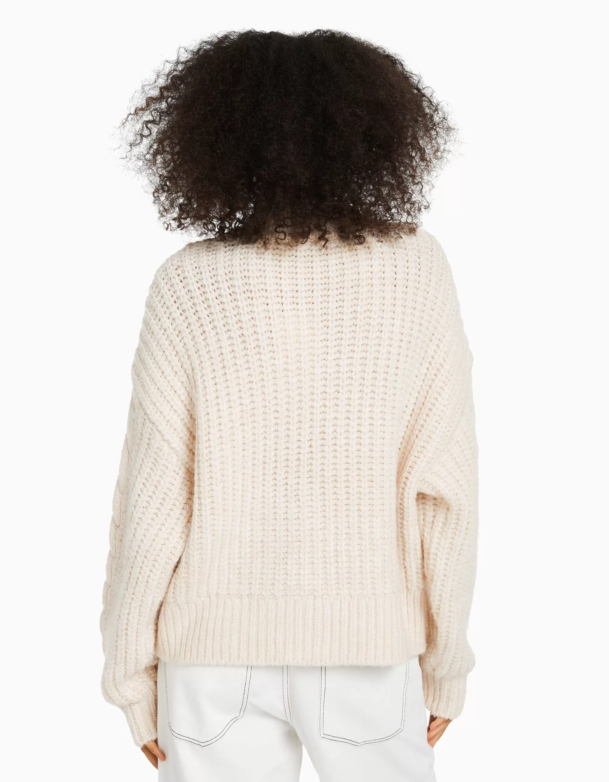 MUJER BERSHKA Jersey cuello perkins cropped trenzas