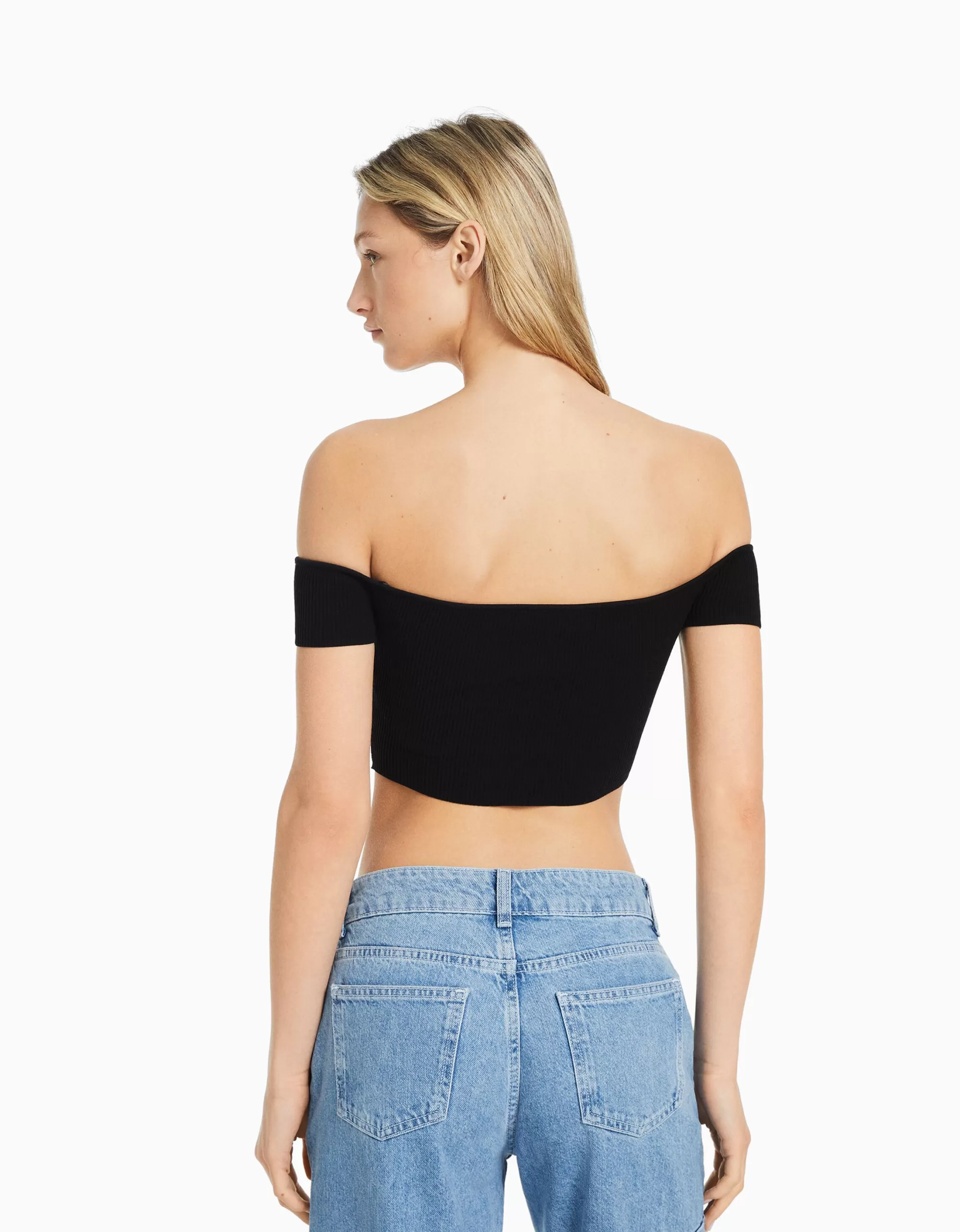 MUJER BERSHKA Jersey manga corta corsé bardot