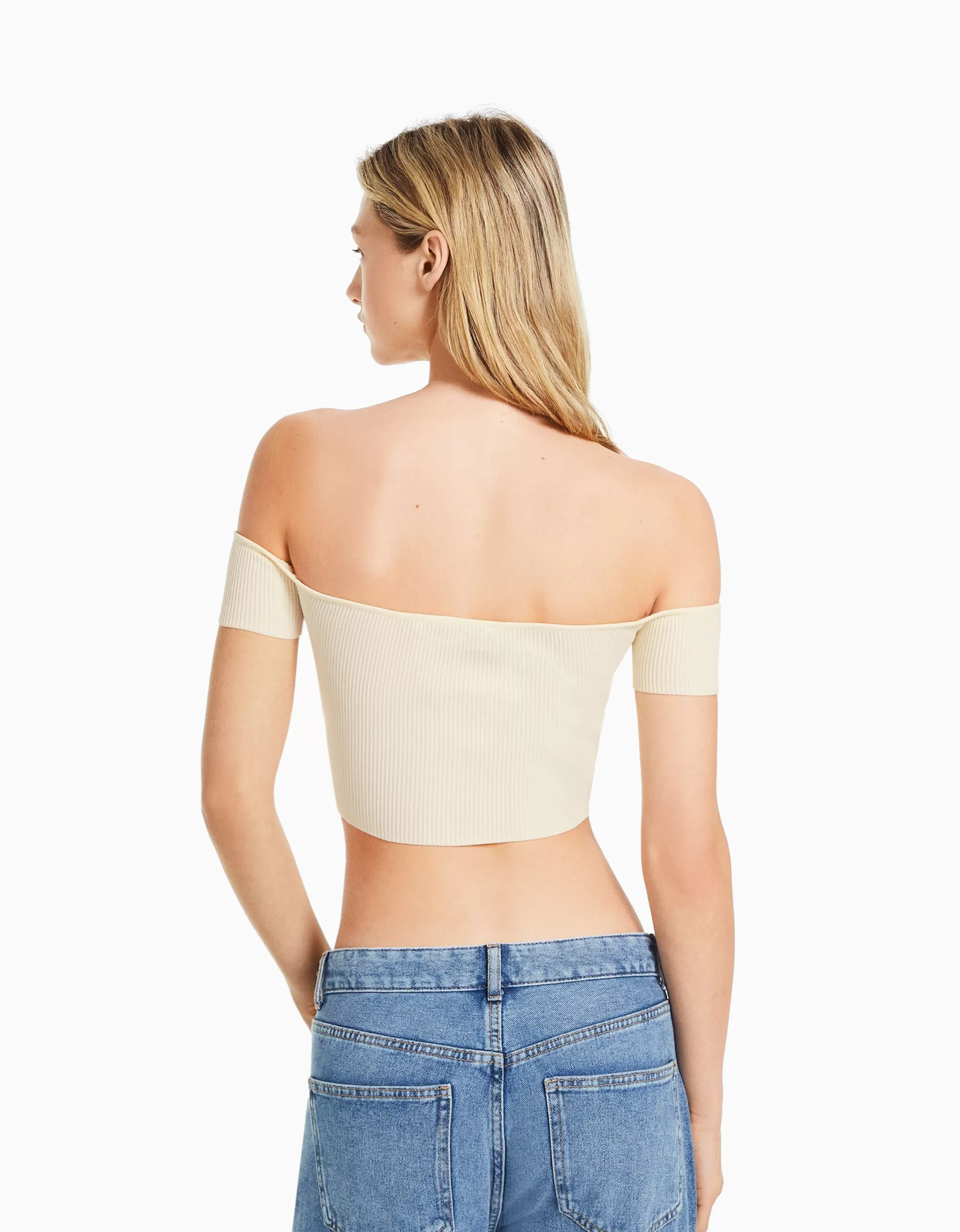 MUJER BERSHKA Jersey manga corta corsé bardot