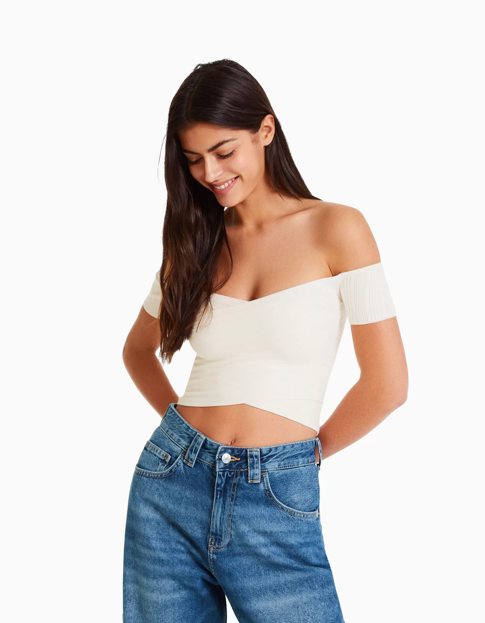 MUJER BERSHKA Jersey manga corta cruce