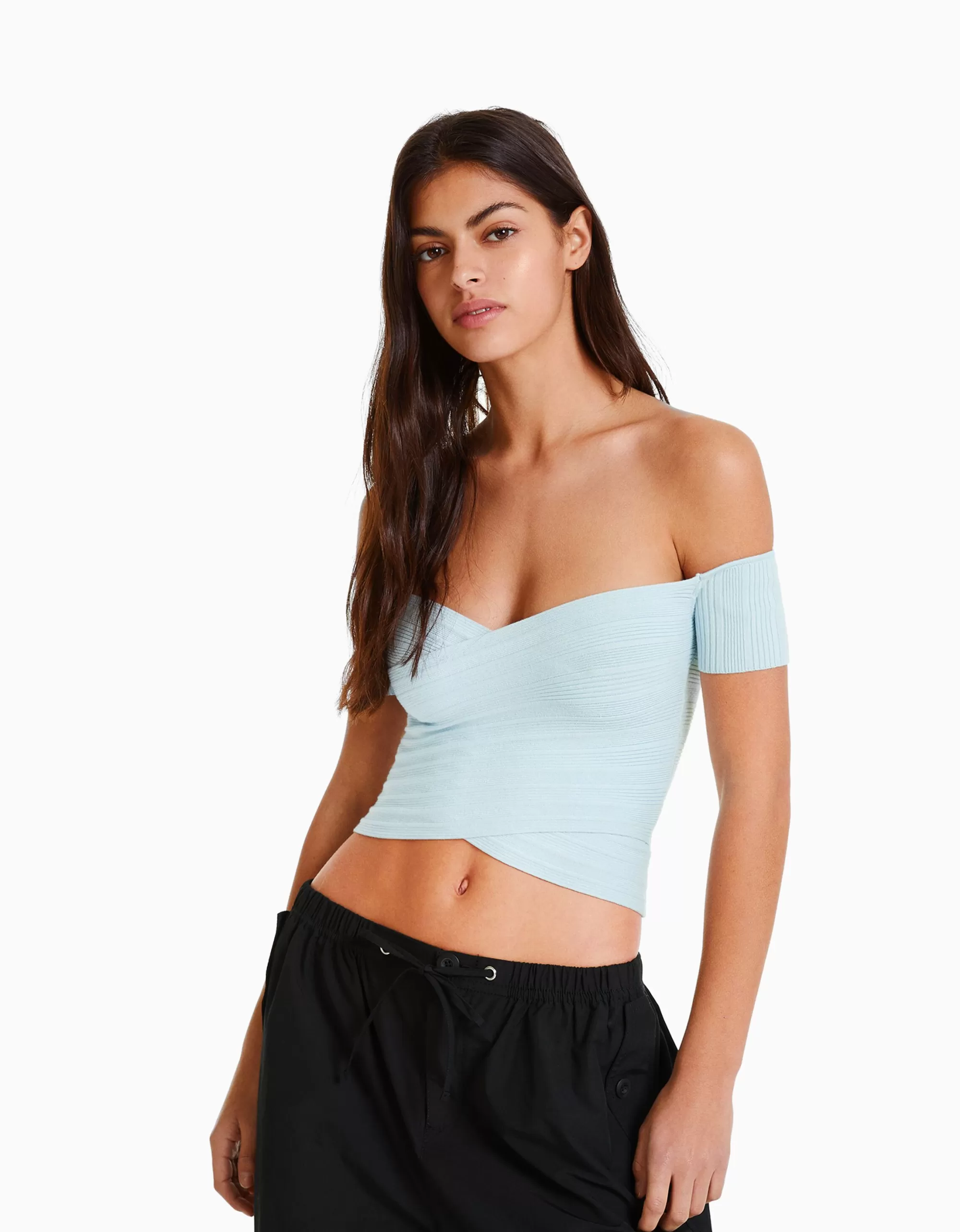 MUJER BERSHKA Jersey manga corta cruce