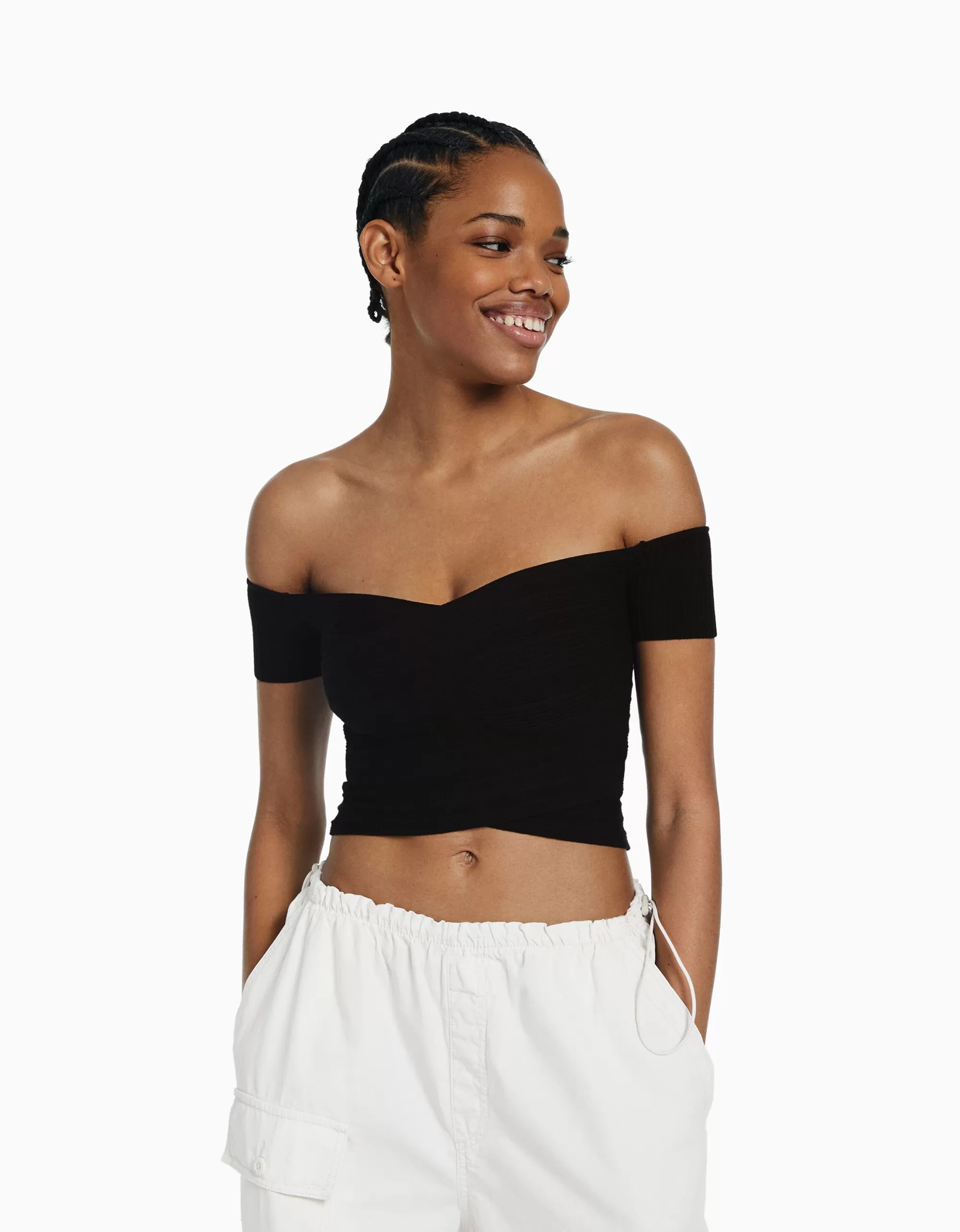 MUJER BERSHKA Jersey manga corta cruce