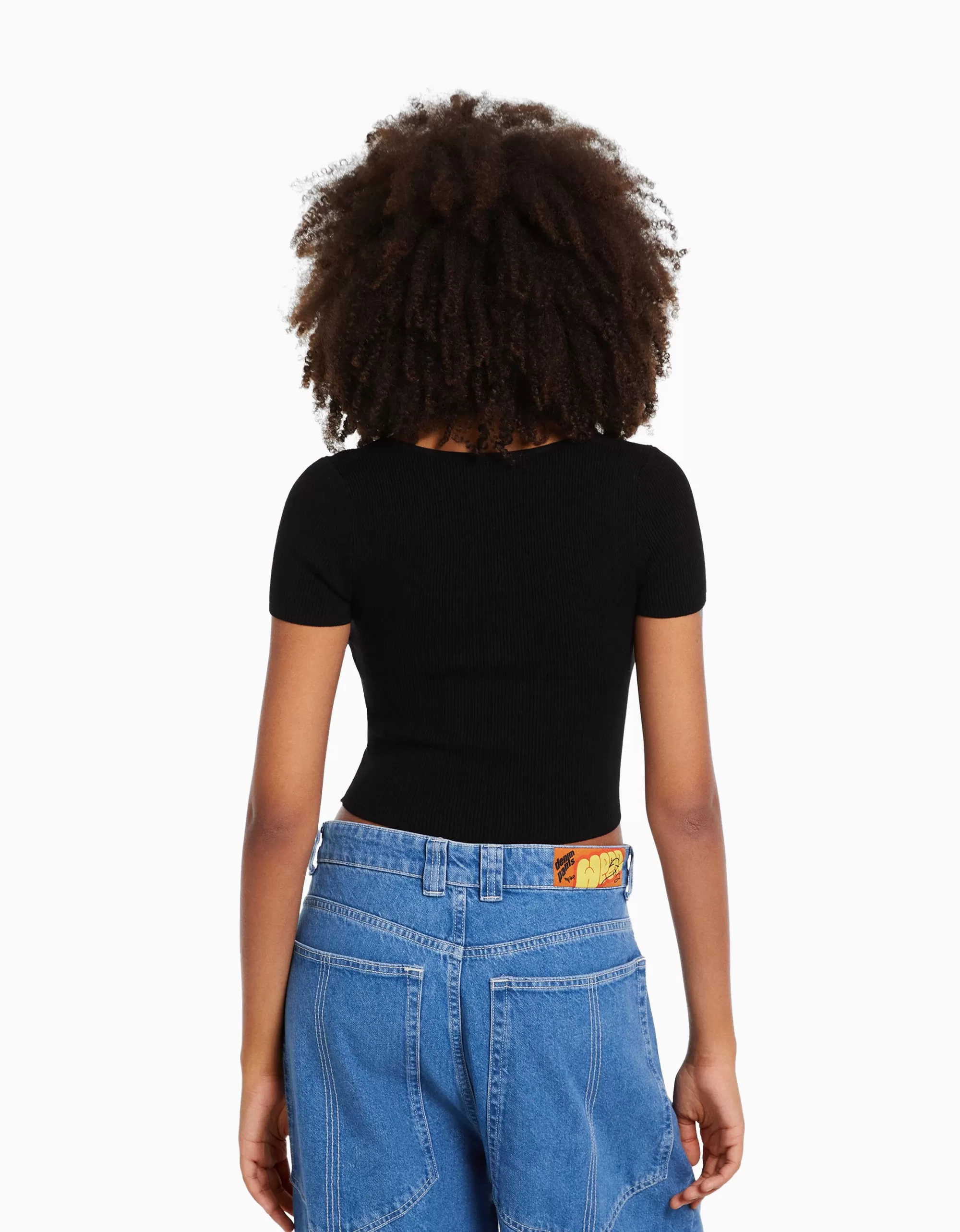 MUJER BERSHKA Jersey manga corta escote corazón punto