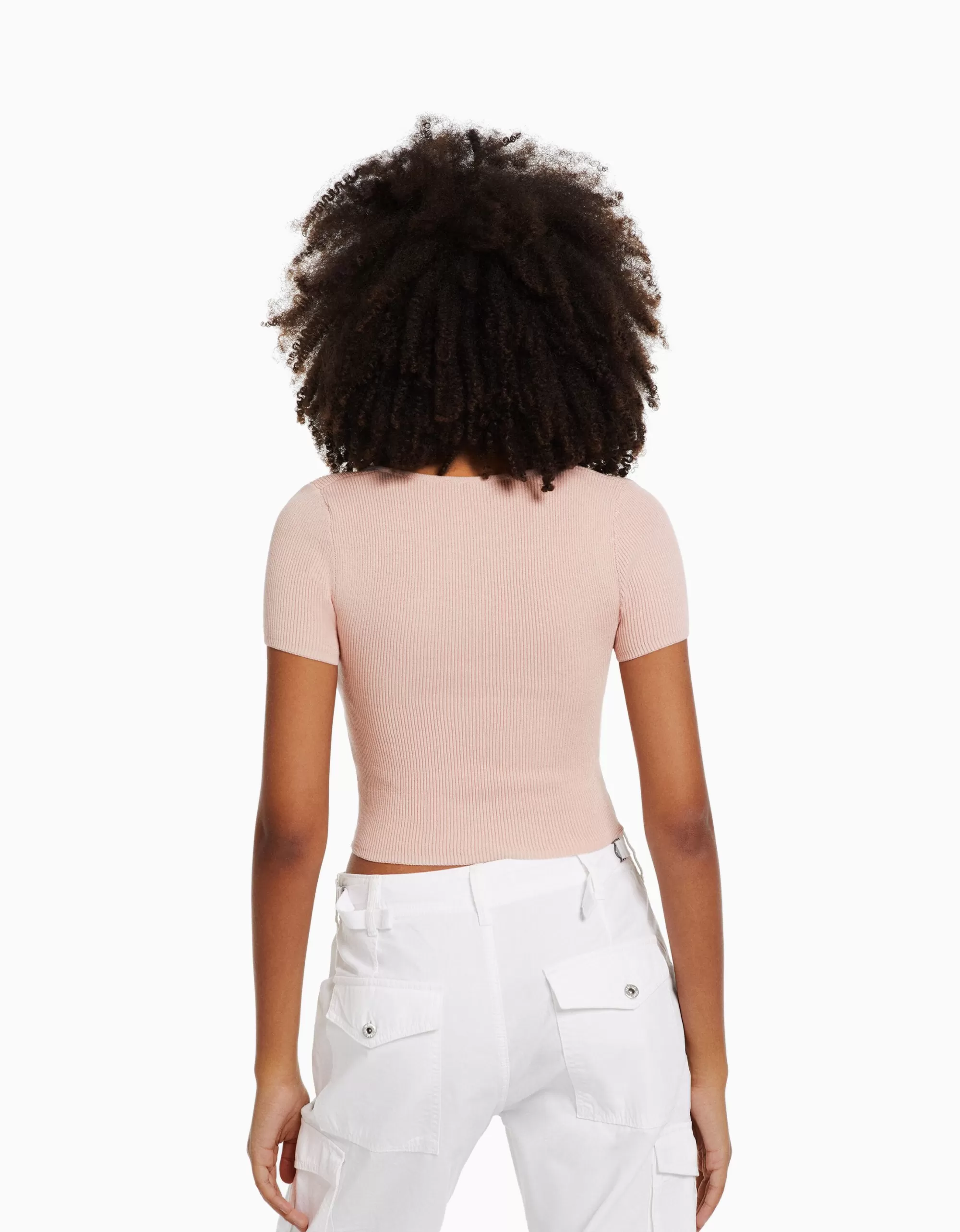 MUJER BERSHKA Jersey manga corta escote corazón punto