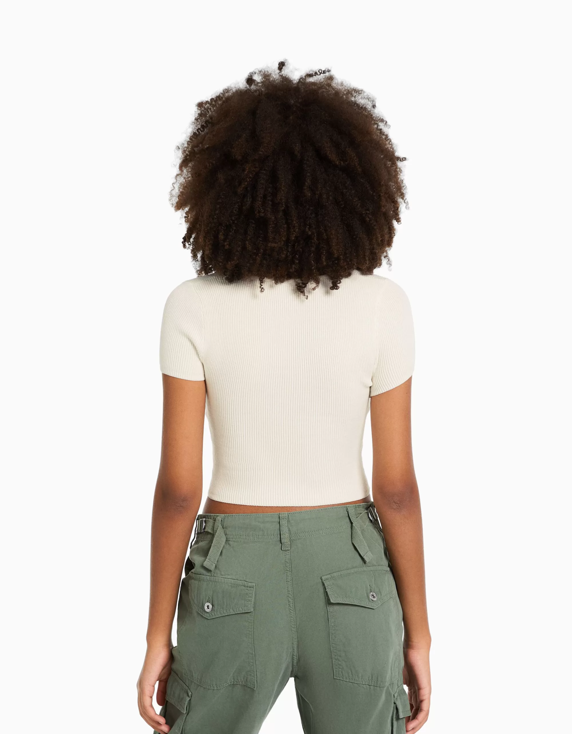 MUJER BERSHKA Jersey manga corta escote corazón punto