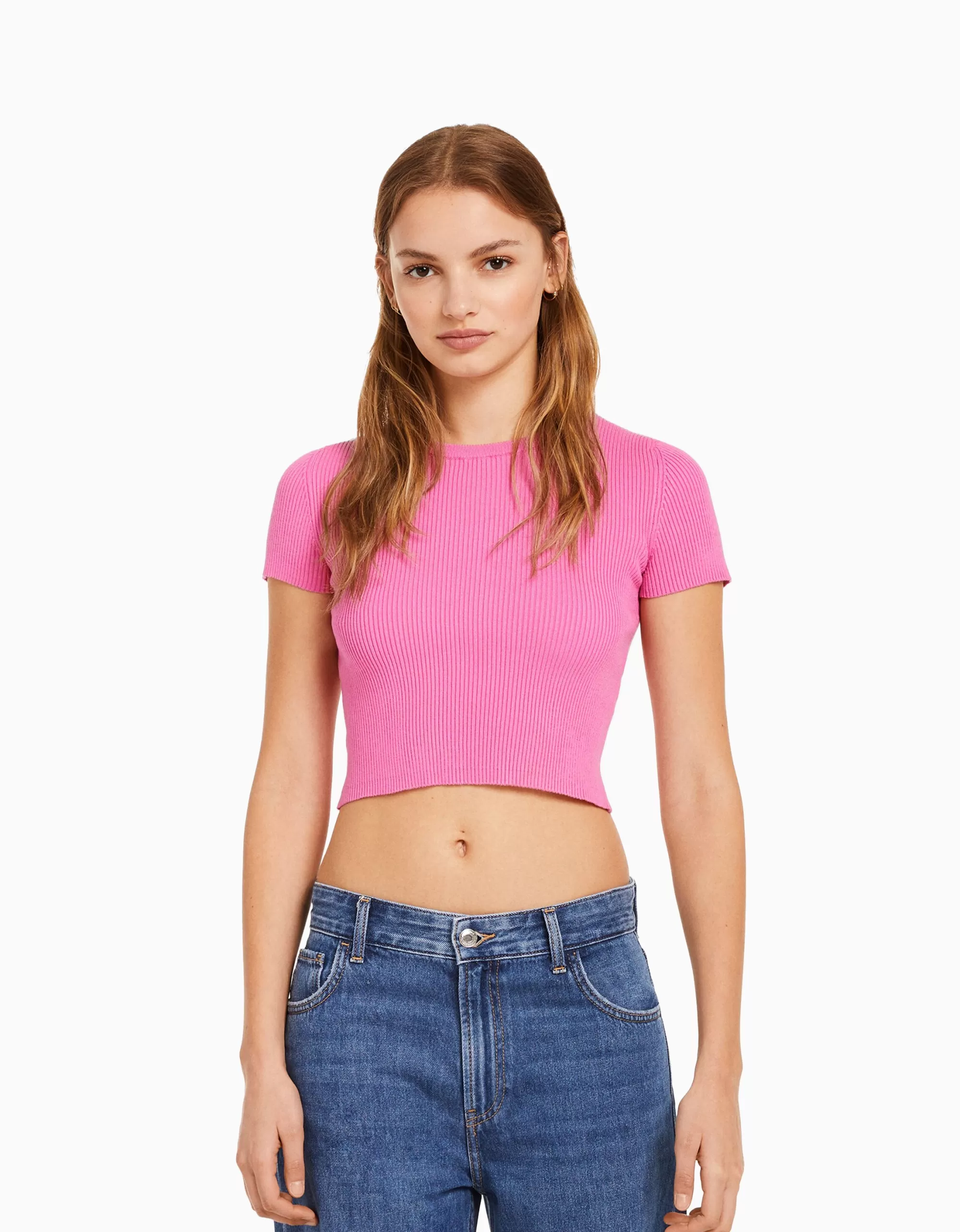 MUJER BERSHKA Jersey manga corta rib