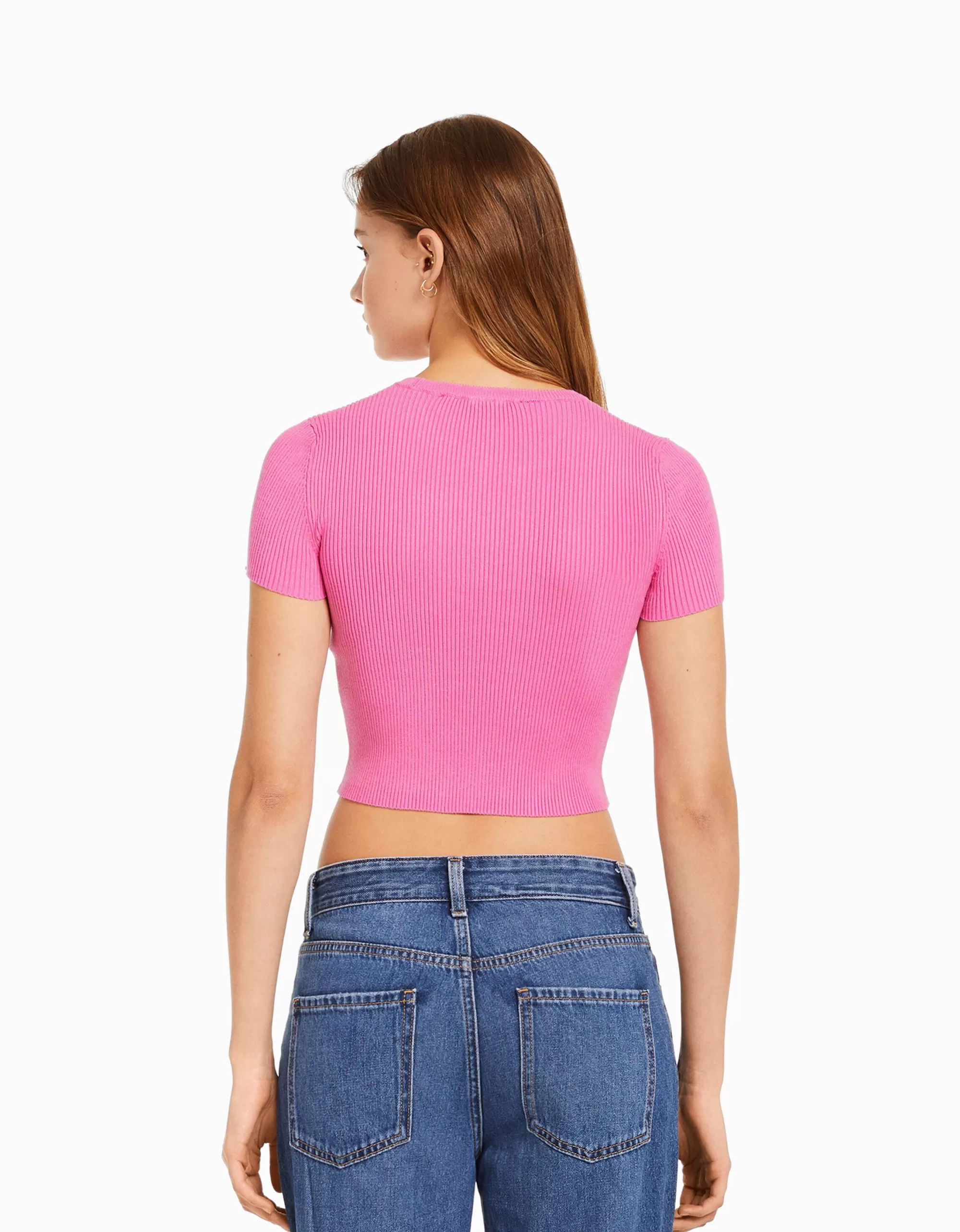 MUJER BERSHKA Jersey manga corta rib