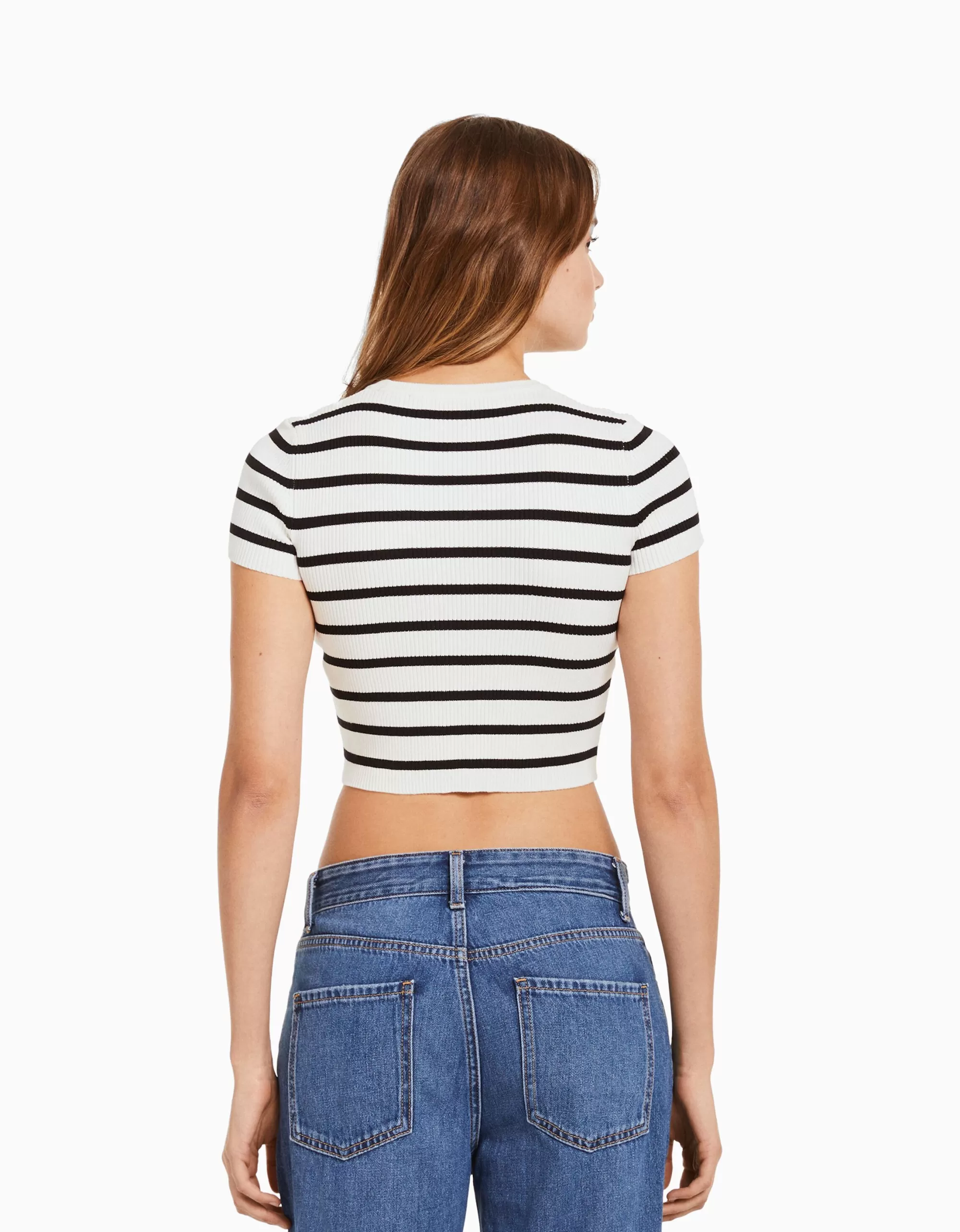 MUJER BERSHKA Jersey manga corta rib