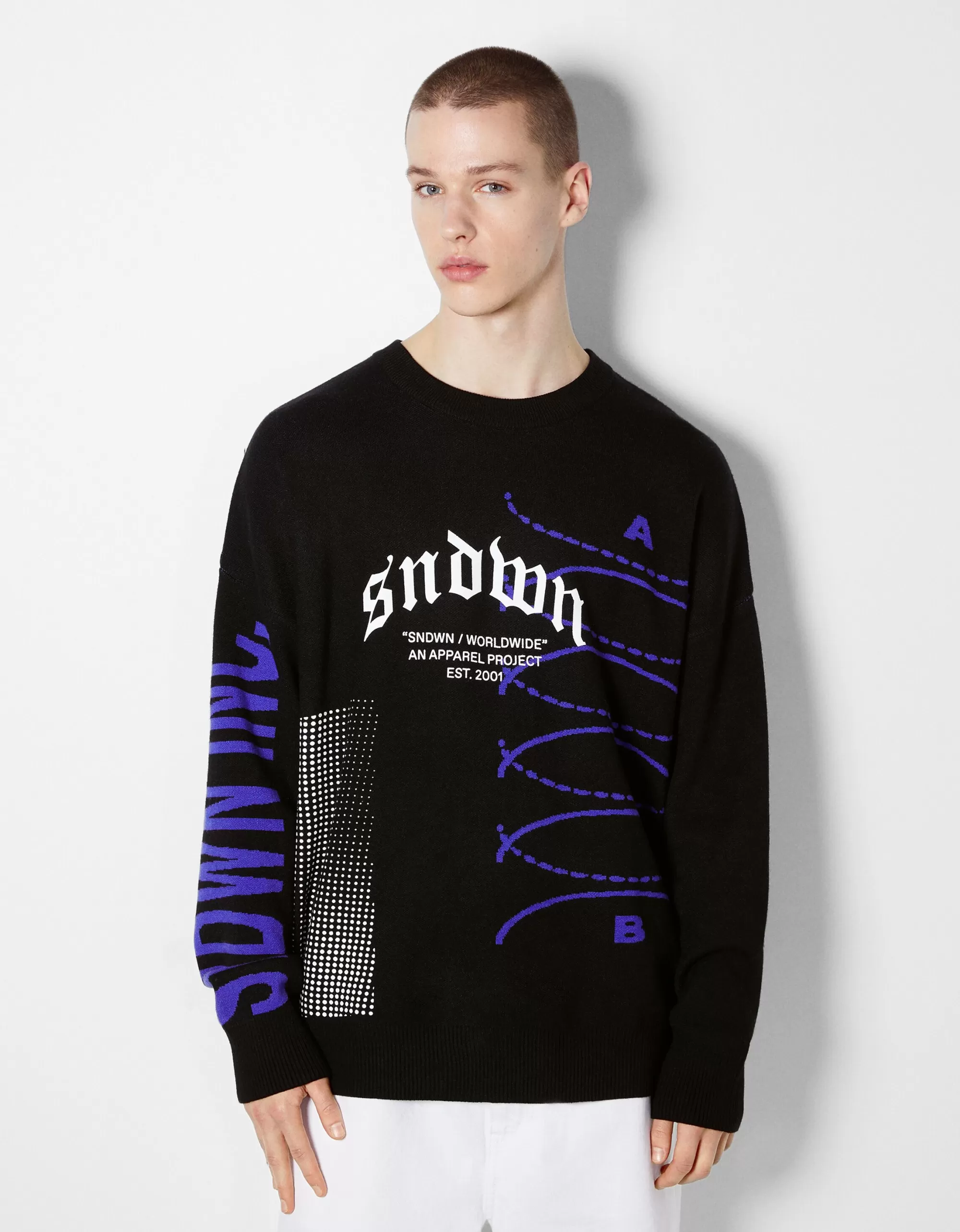 HOMBRE BERSHKA Jersey manga larga print