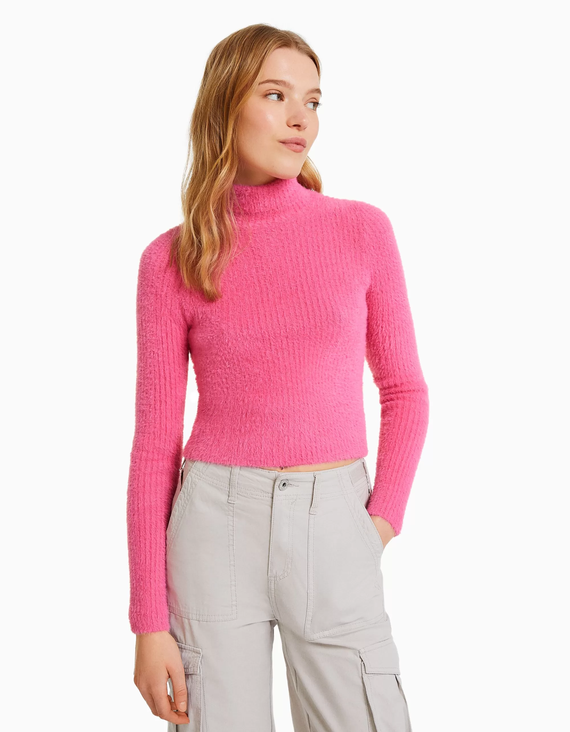 MUJER BERSHKA Jersey pelo cuello vuelto